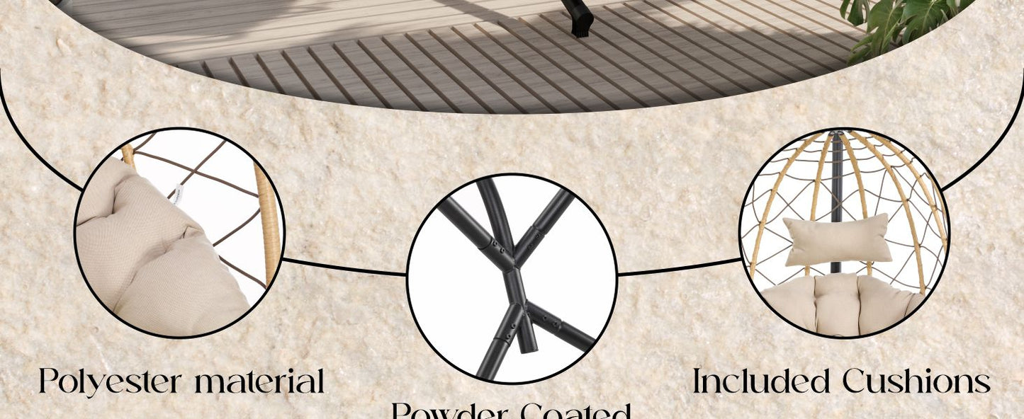 Summit Outdoor Single Person Egg Swing Chair in Grey Steel Frame With Removable Cushions