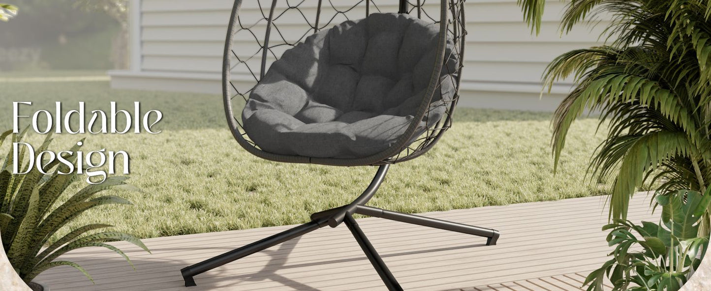 Summit Outdoor Single Person Egg Swing Chair in Grey Steel Frame With Removable Cushions
