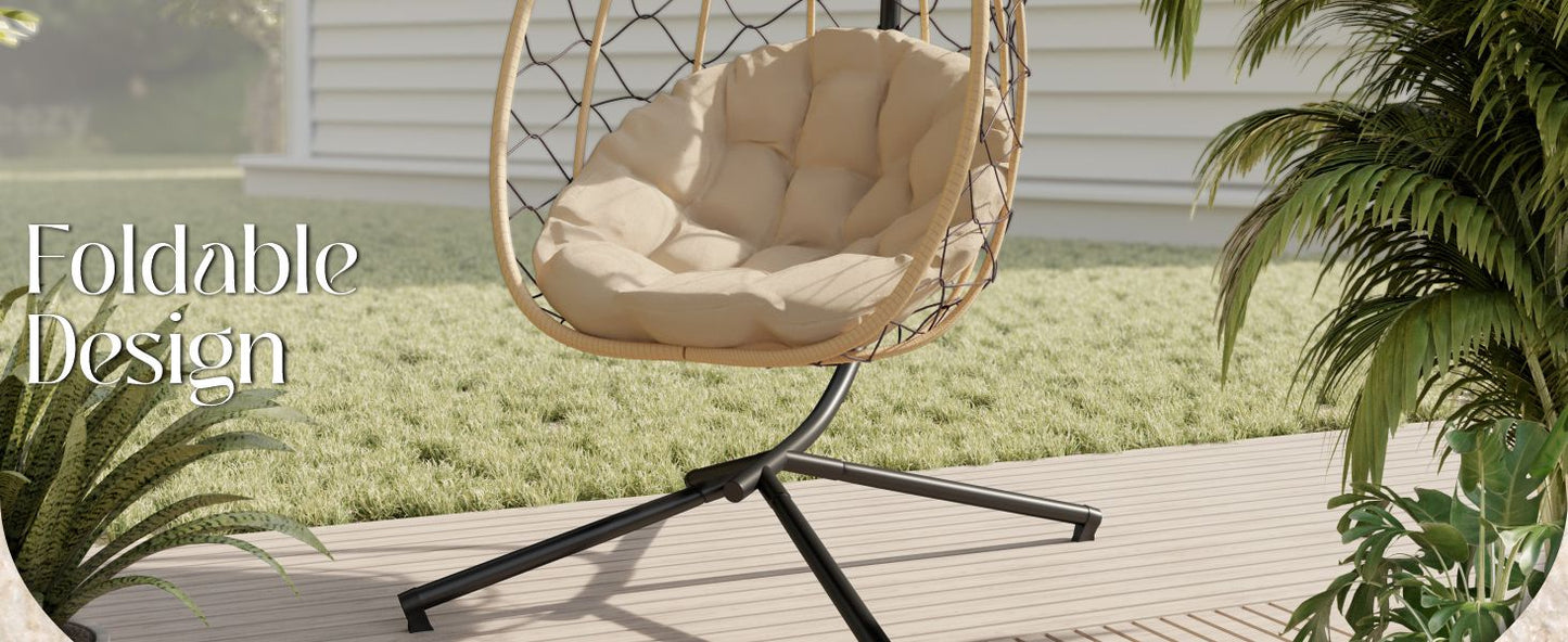 Summit Outdoor Single Person Egg Swing Chair in Grey Steel Frame With Removable Cushions