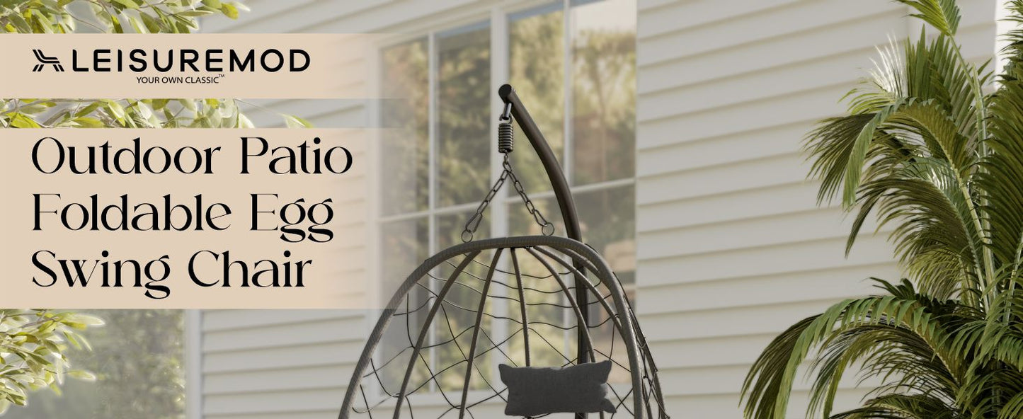 Summit Outdoor Single Person Egg Swing Chair in Grey Steel Frame With Removable Cushions