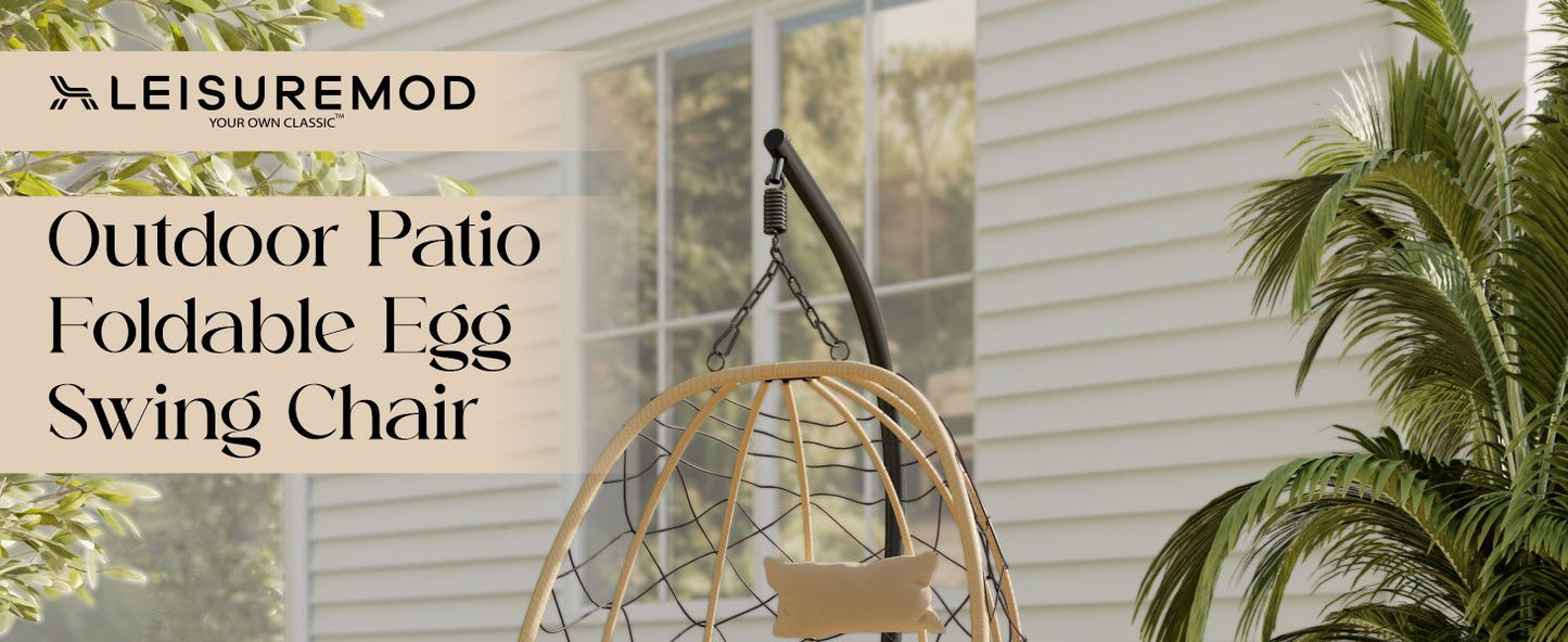 Summit Outdoor Single Person Egg Swing Chair in Grey Steel Frame With Removable Cushions