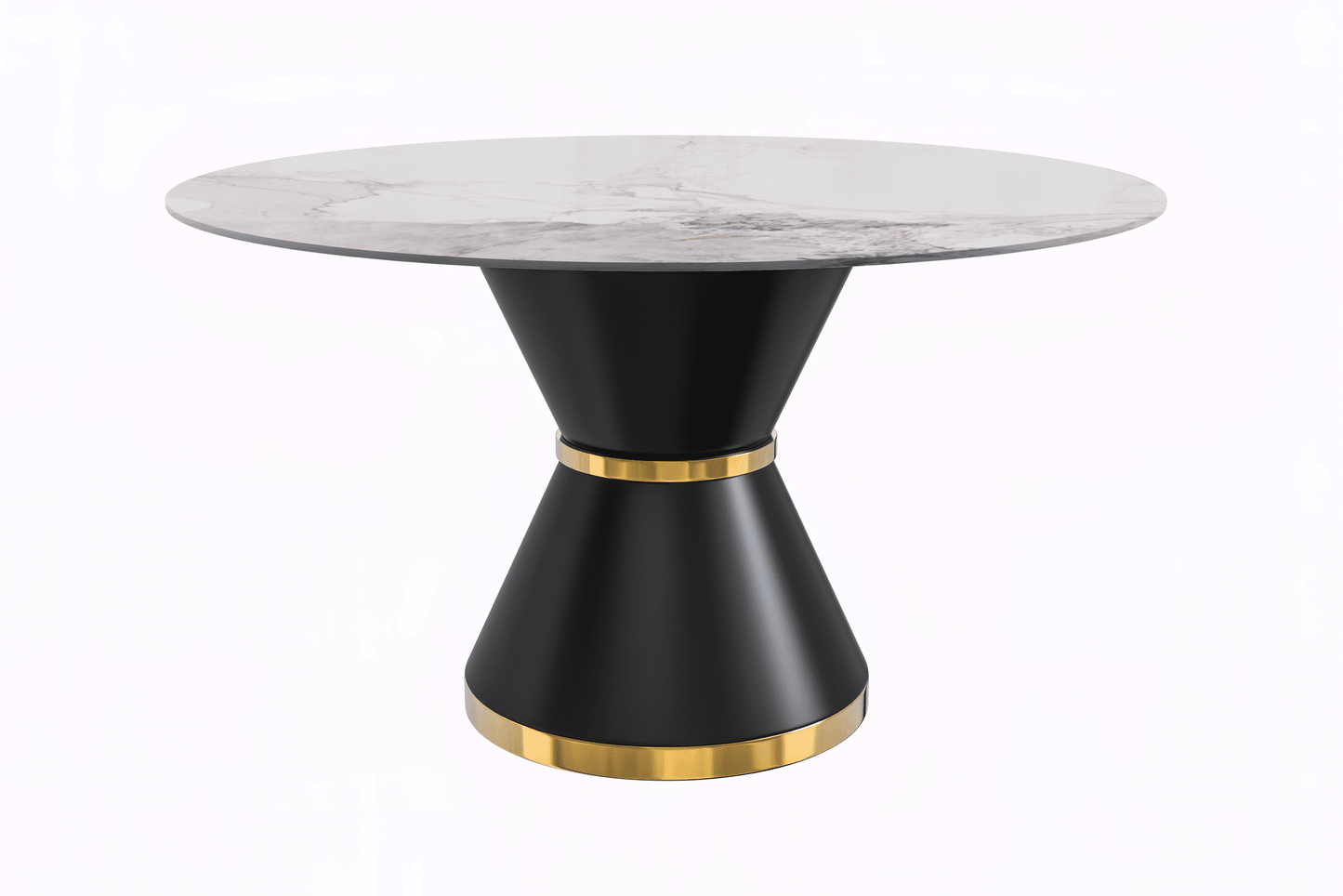 Modern Round Dining Table with a Glass/Stone Tabletop in Stainless Steel Seats 6-10 Qorvus Collection