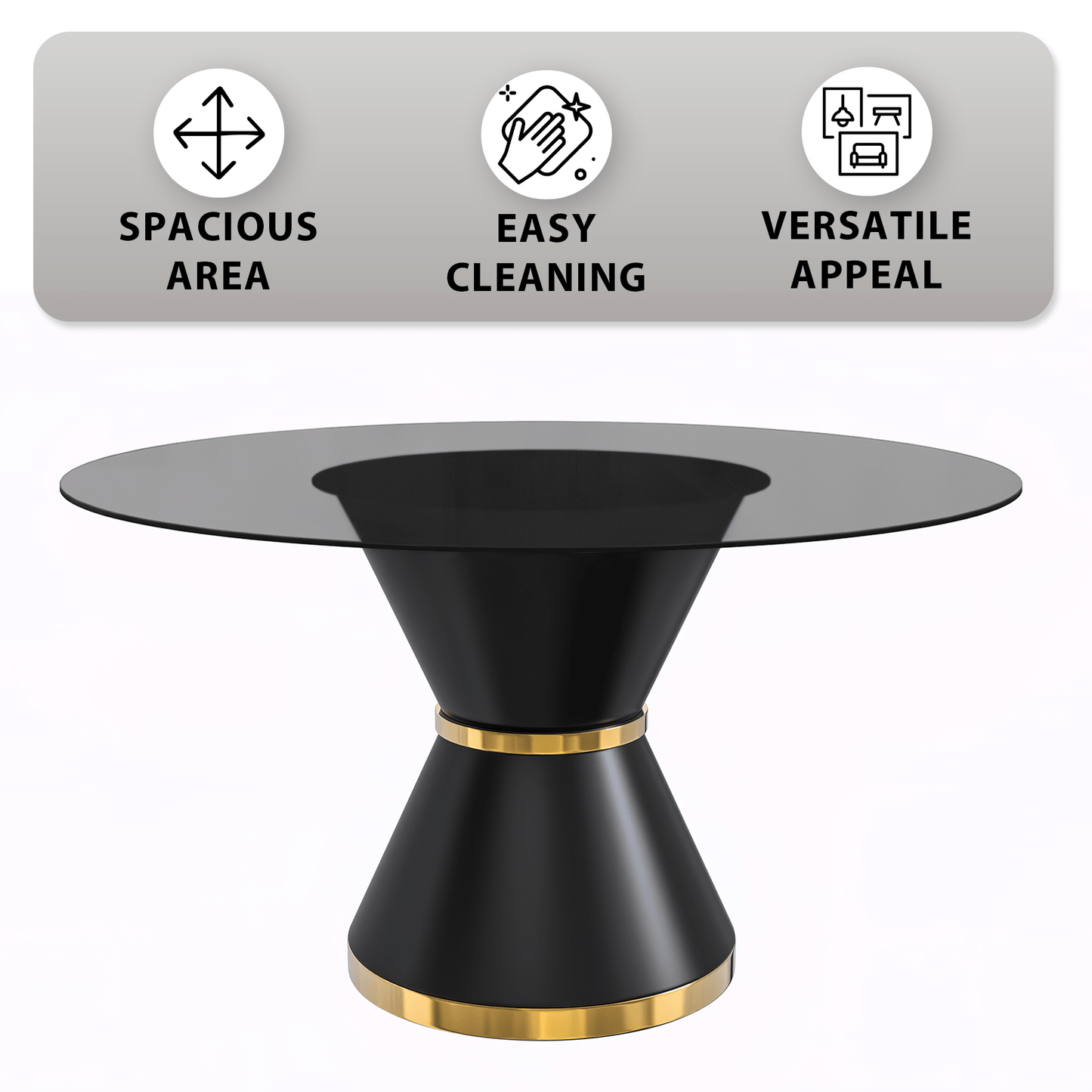 Modern Round Dining Table with a Glass/Stone Tabletop in Stainless Steel Seats 6-10 Qorvus Collection