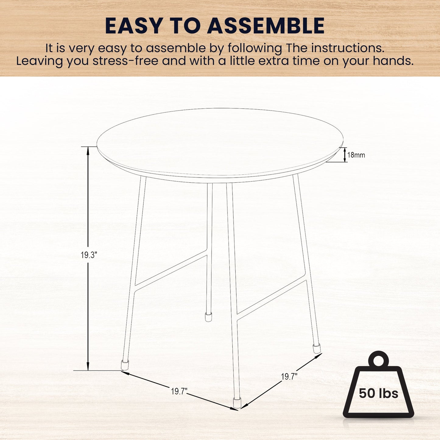 Rossmore Round Side Table with MDF Wood Tabletop in Black Steel