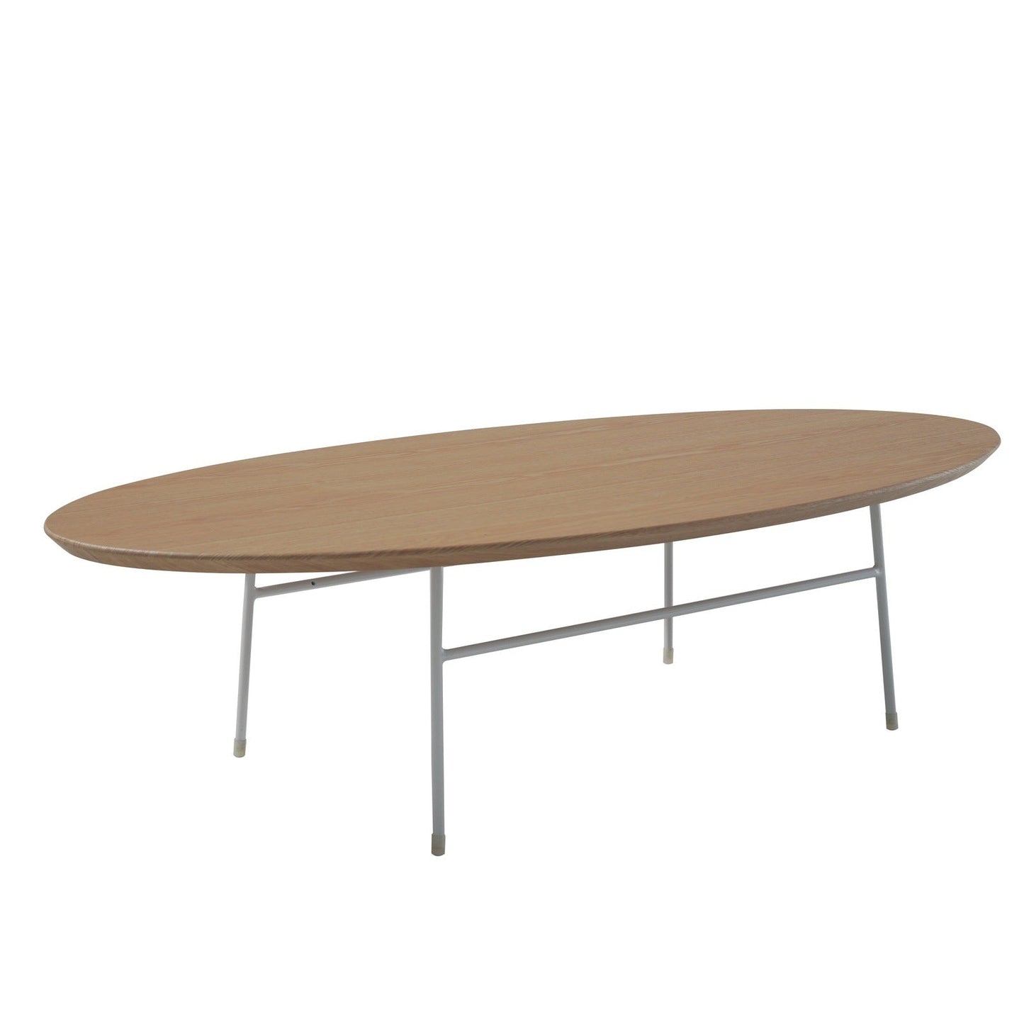 Rossmore Oval Coffee Table with MDF Wood Tabletop in White Steel Frame