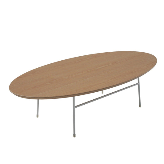 Rossmore Oval Coffee Table with MDF Wood Tabletop in White Steel Frame