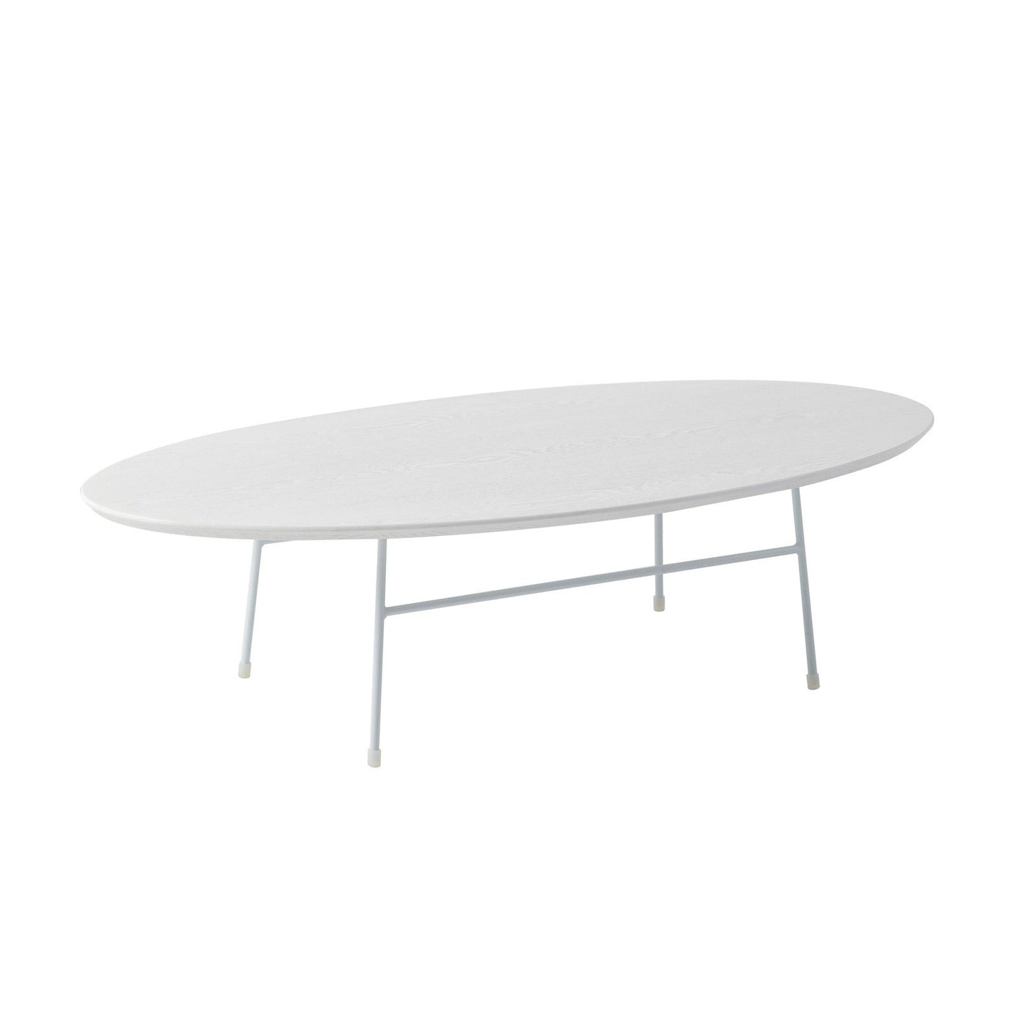 Rossmore Oval Coffee Table with MDF Wood Tabletop in White Steel Frame