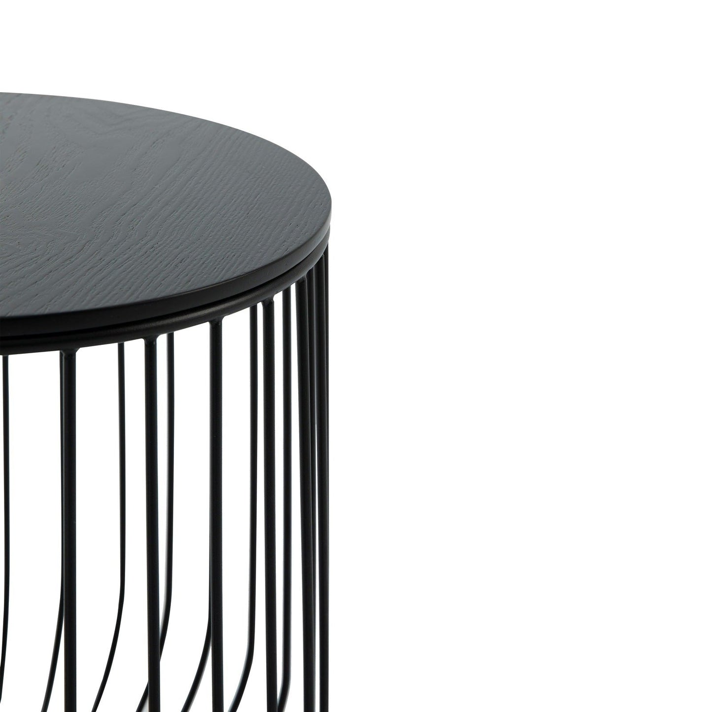 Runswick Round End Table Wood Tabletop With Steel Drum Base for Storage