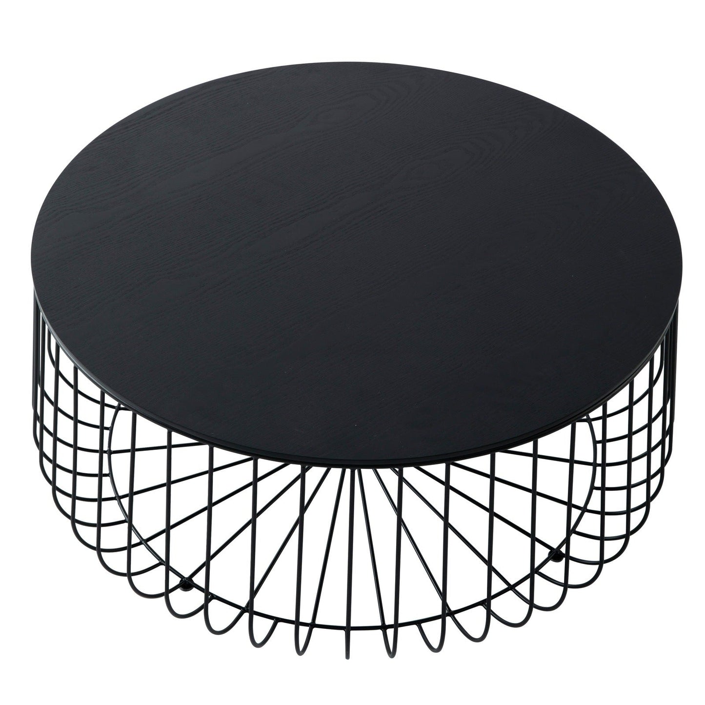 Runswick Round Coffee Table with MDF Tabletop Storage Space in Black Steel Base