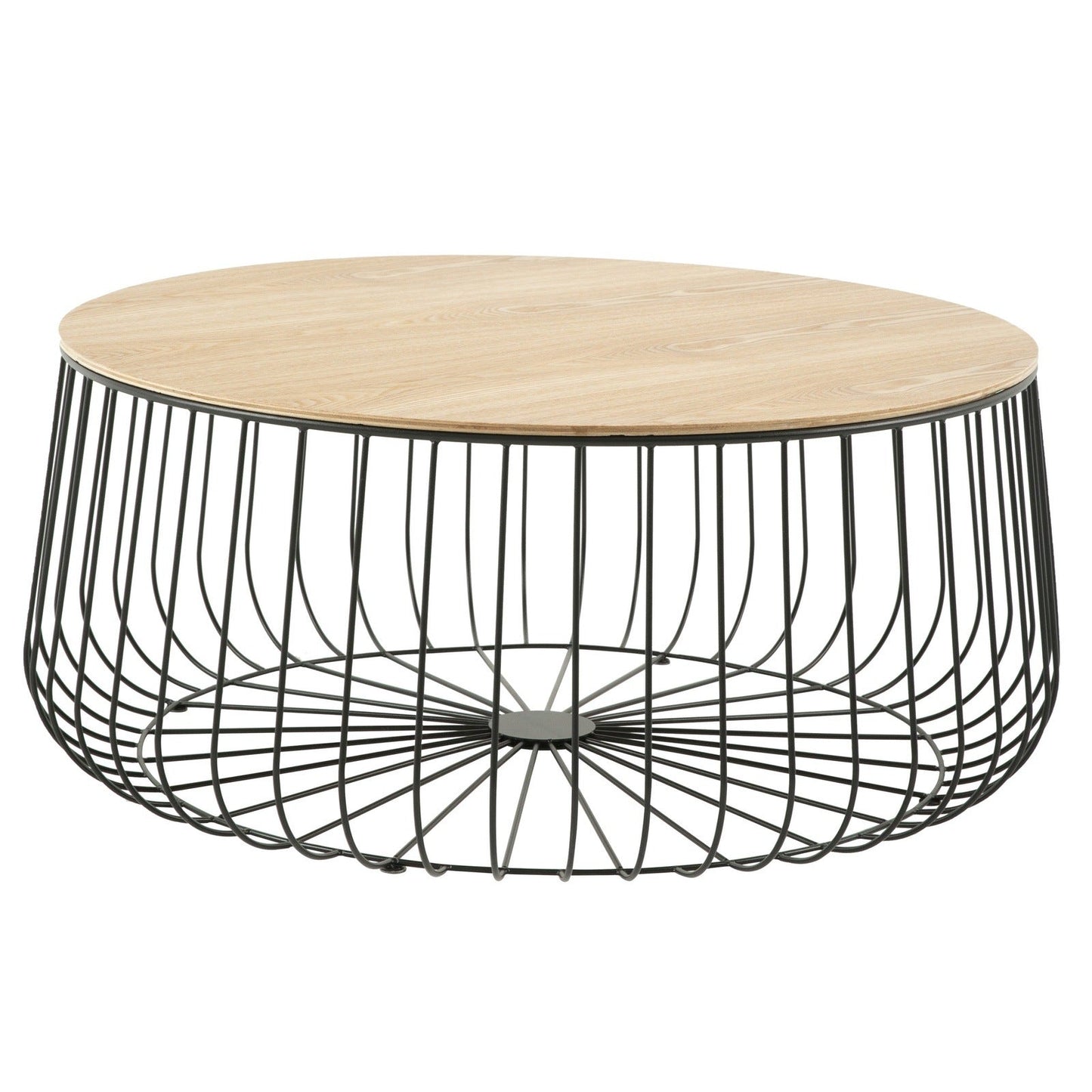 Runswick Round Coffee Table with MDF Tabletop Storage Space in Black Steel Base