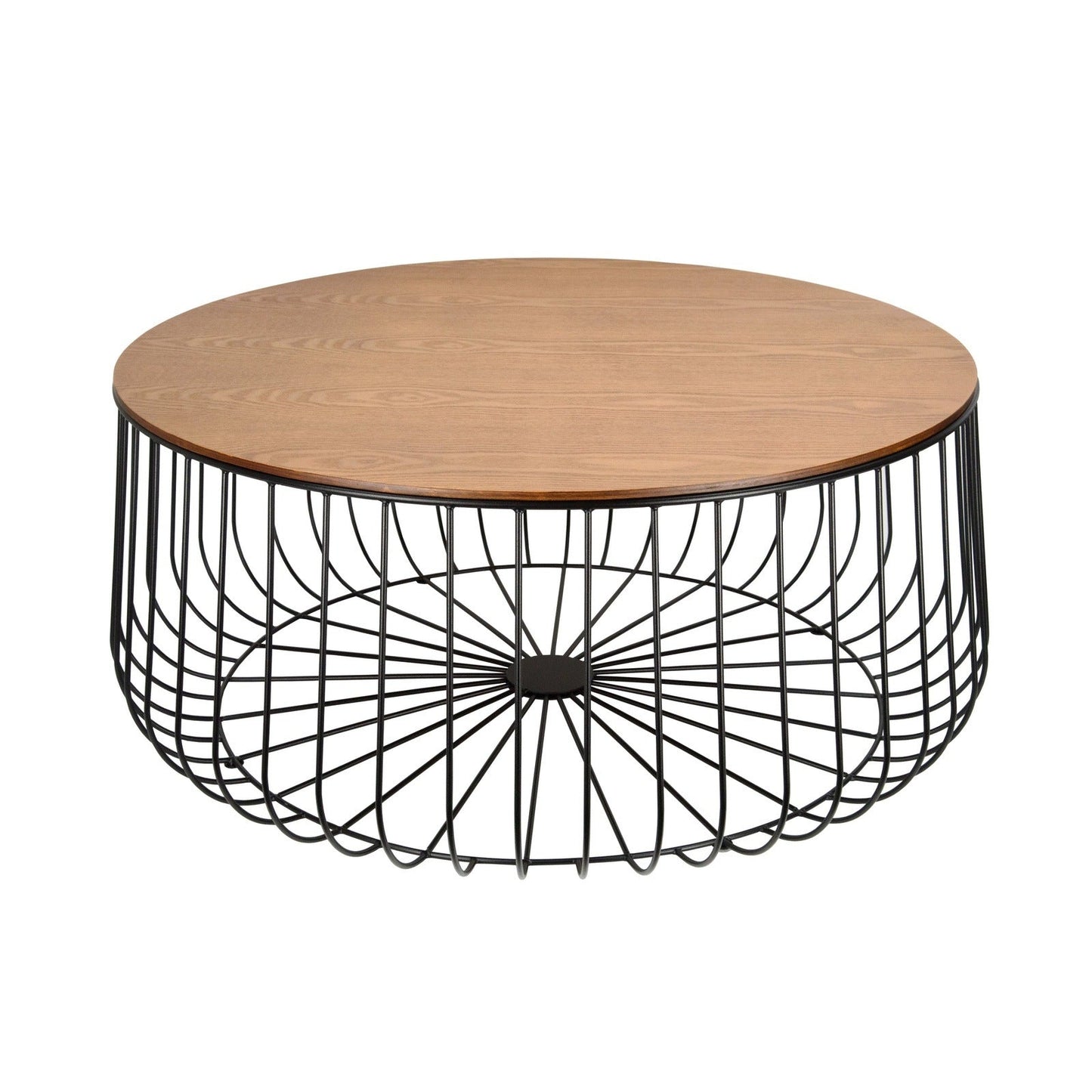 Runswick Round Coffee Table with MDF Tabletop Storage Space in Black Steel Base