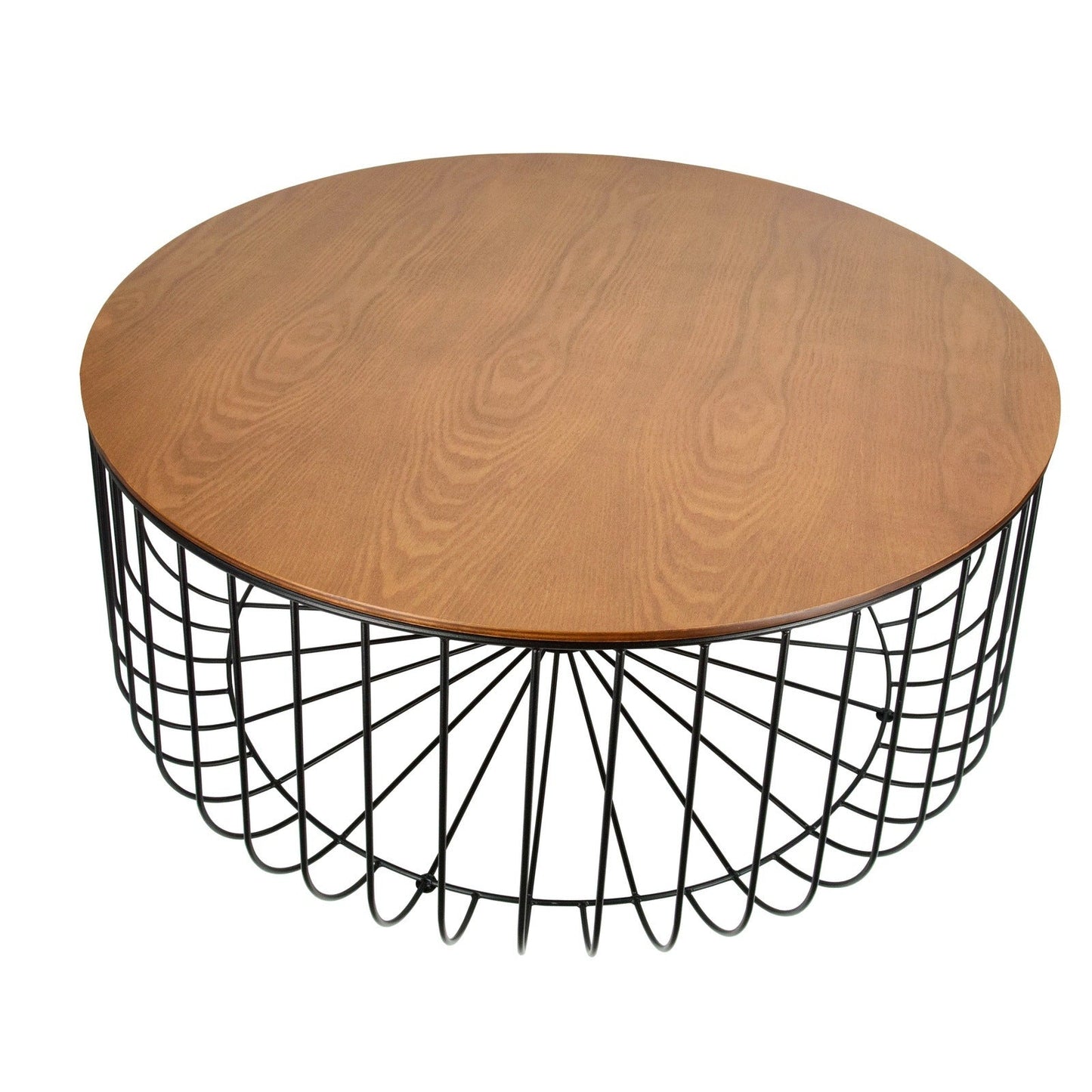 Runswick Round Coffee Table with MDF Tabletop Storage Space in Black Steel Base