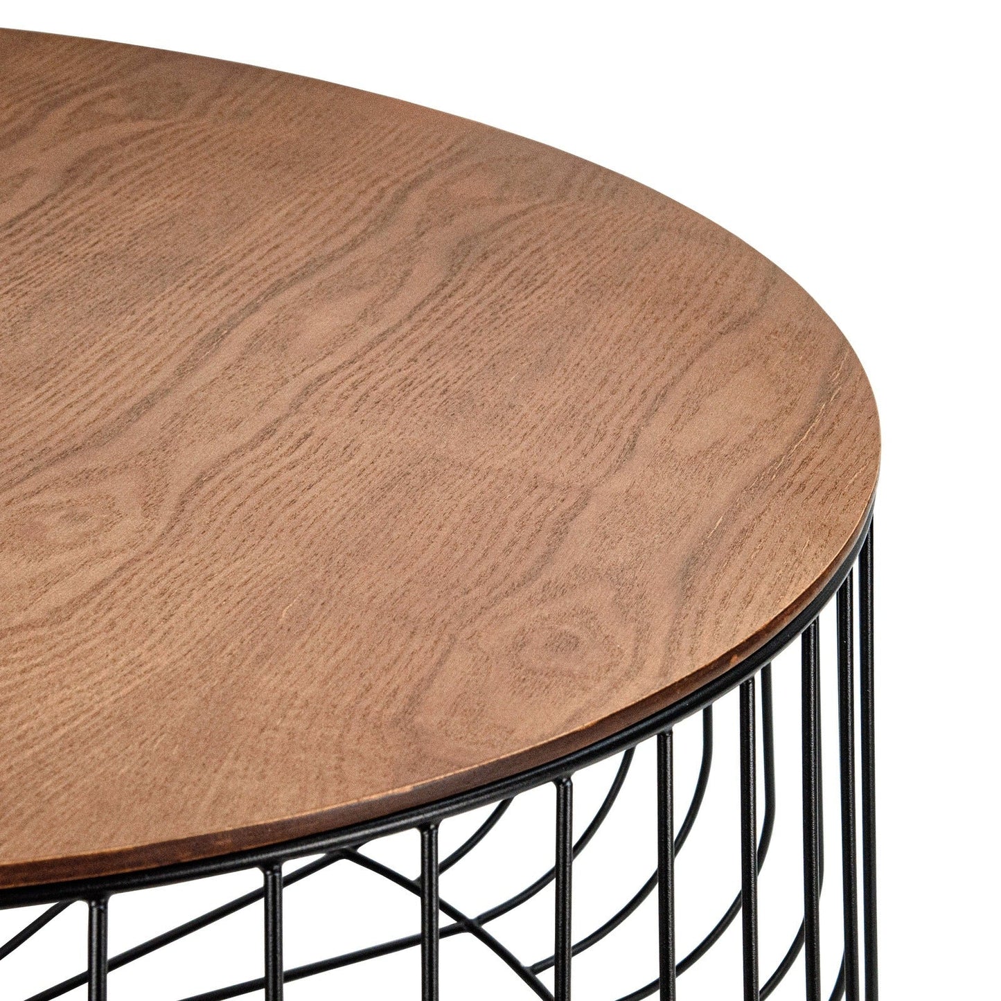 Runswick Round Coffee Table with MDF Tabletop Storage Space in Black Steel Base