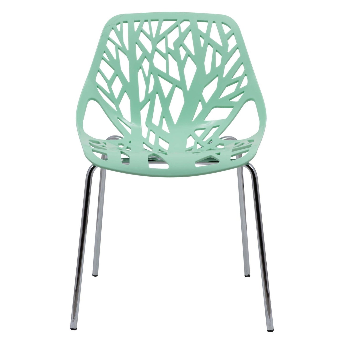 Ravenna 5-Piece Dining Set: 4 Stackable Plastic Chairs & Round Wood Table, Metal Base