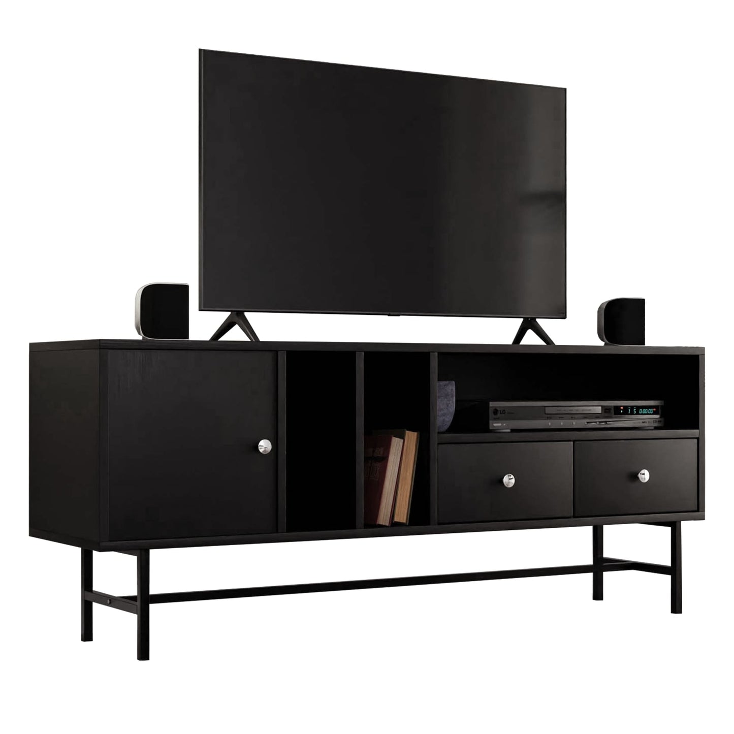 Rochester Modern Rectangular TV Stand: Enclosed Storage & Powder-Coated Iron Legs