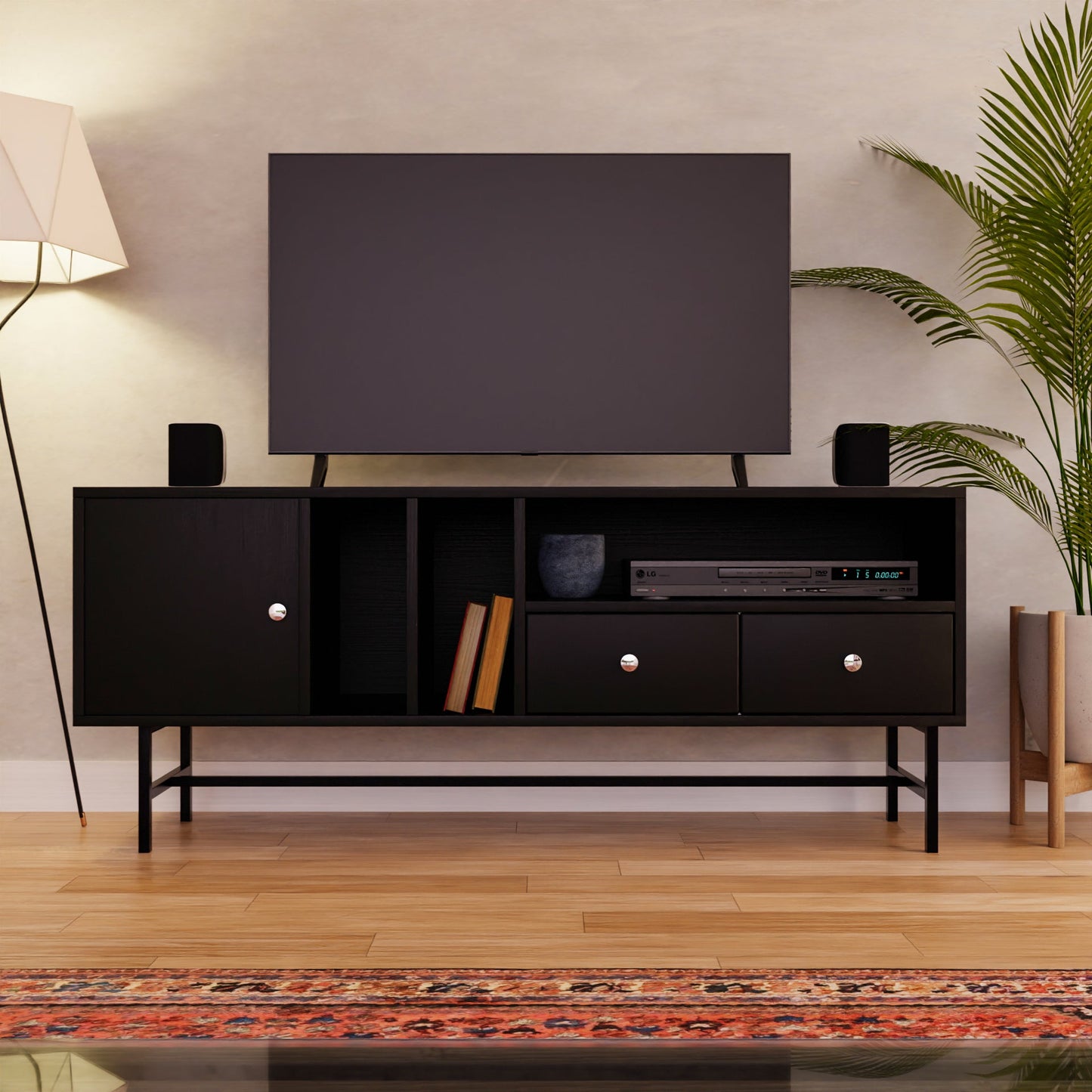 Rochester Modern Rectangular TV Stand: Enclosed Storage & Powder-Coated Iron Legs