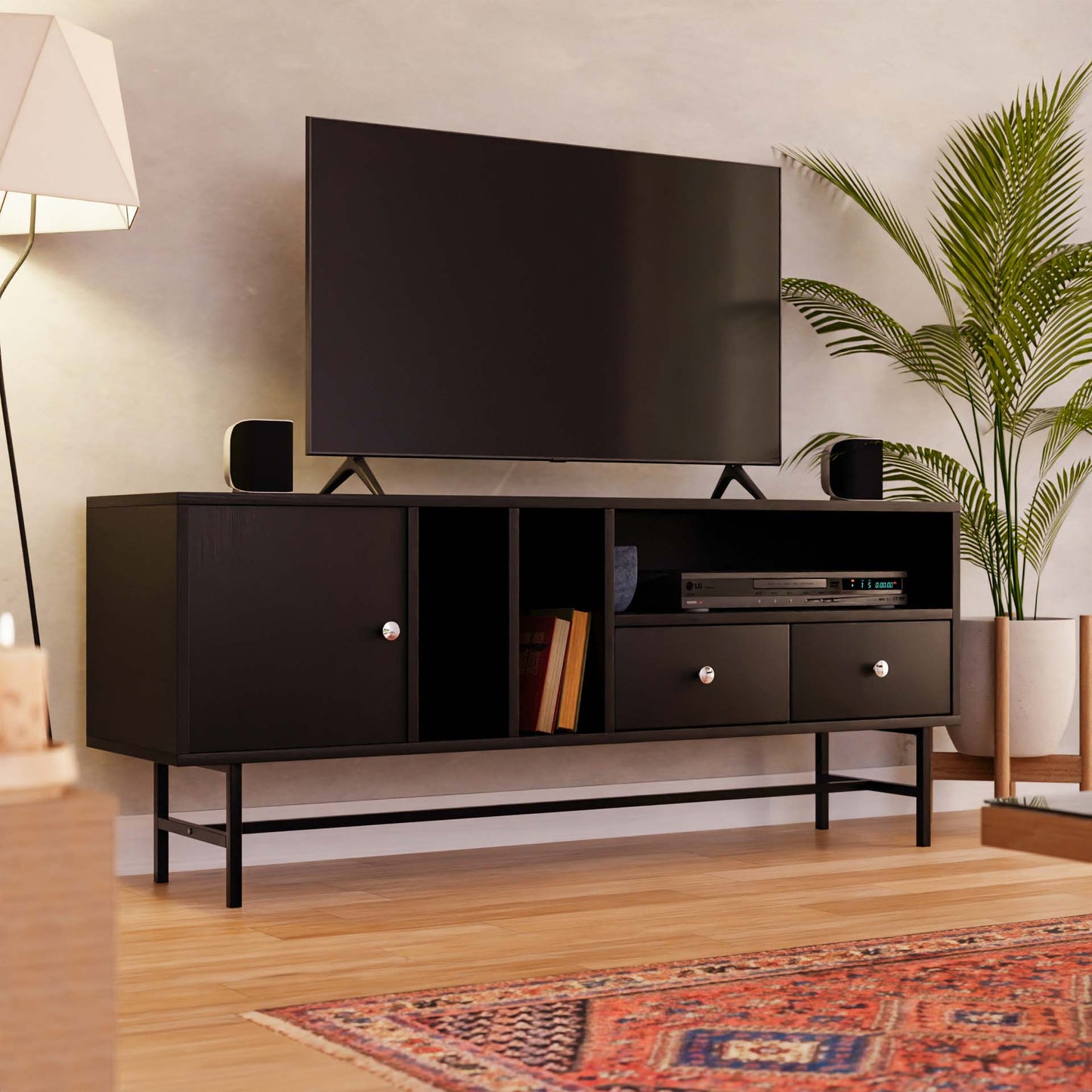 Rochester Modern Rectangular TV Stand: Enclosed Storage & Powder-Coated Iron Legs