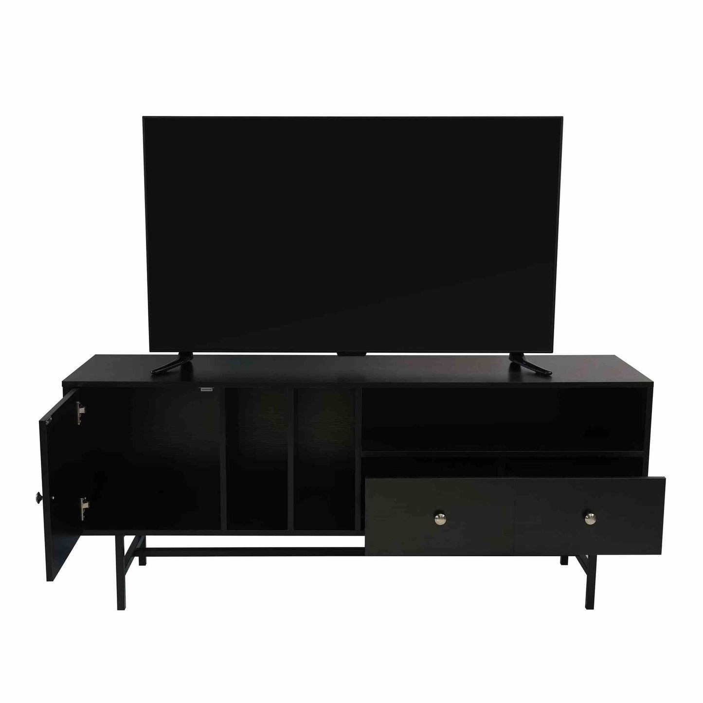 Rochester Modern Rectangular TV Stand: Enclosed Storage & Powder-Coated Iron Legs