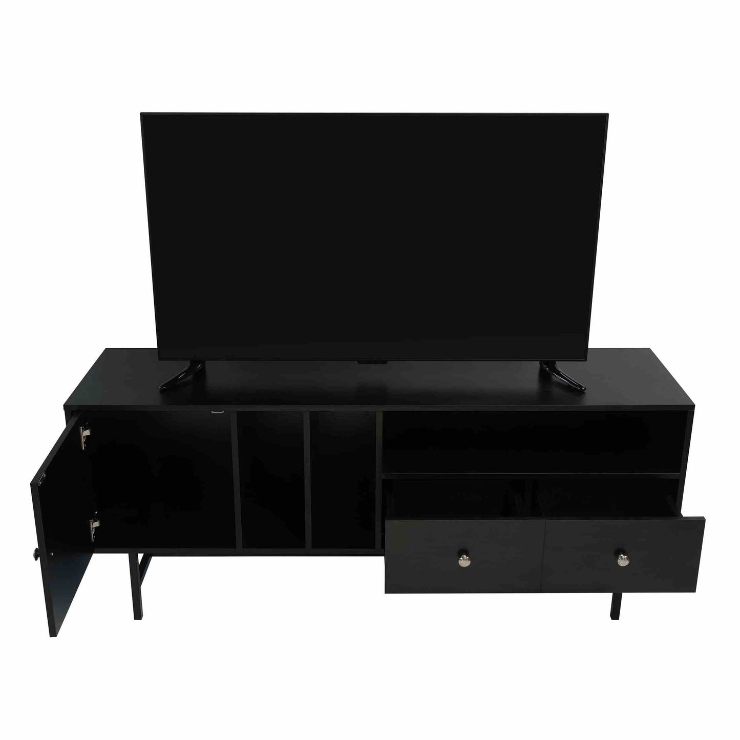 Rochester Modern Rectangular TV Stand: Enclosed Storage & Powder-Coated Iron Legs