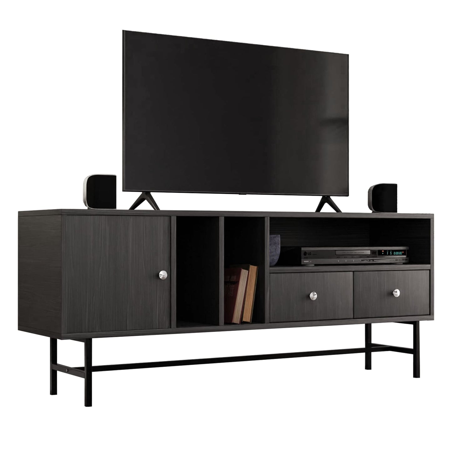Rochester Modern Rectangular TV Stand: Enclosed Storage & Powder-Coated Iron Legs
