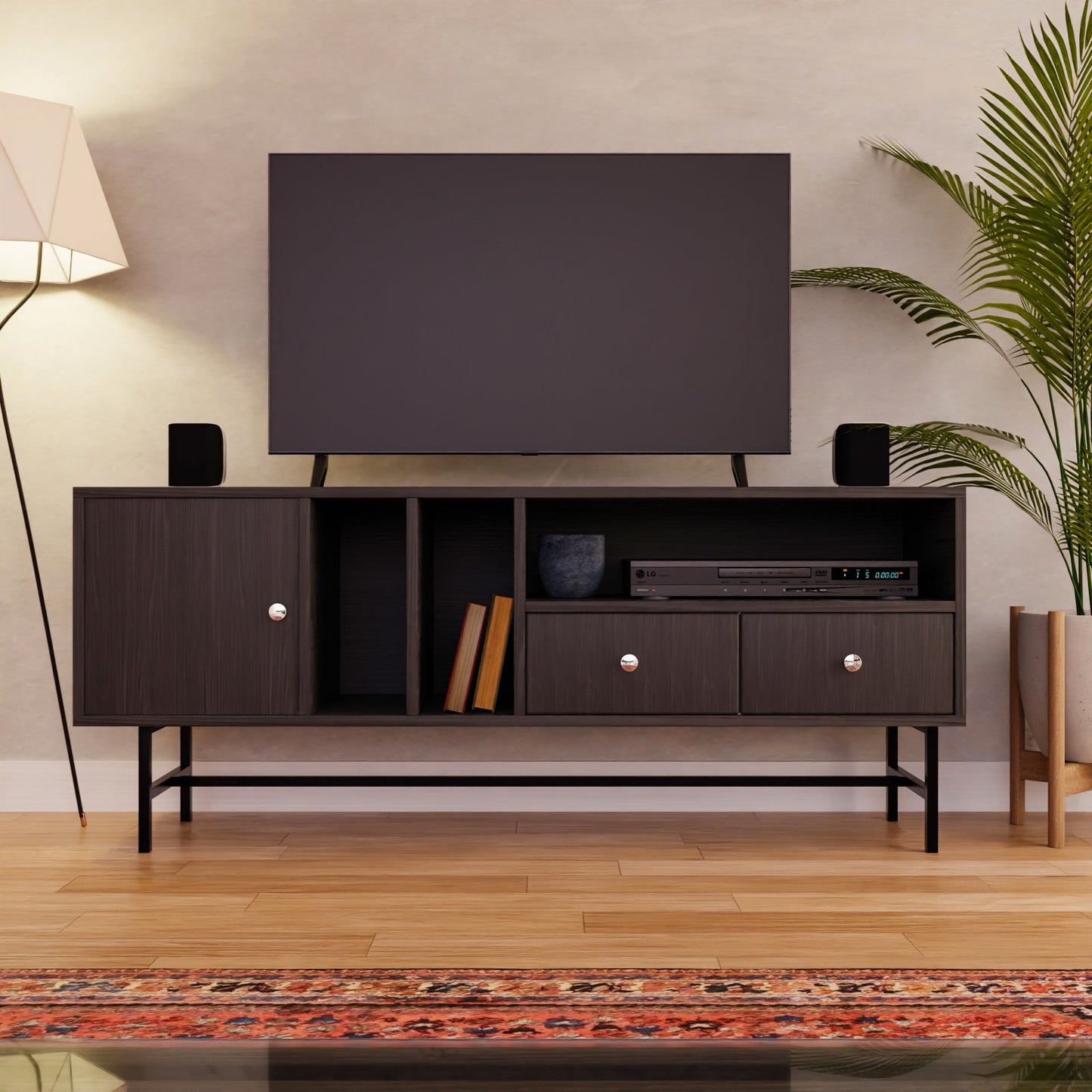 Rochester Modern Rectangular TV Stand: Enclosed Storage & Powder-Coated Iron Legs