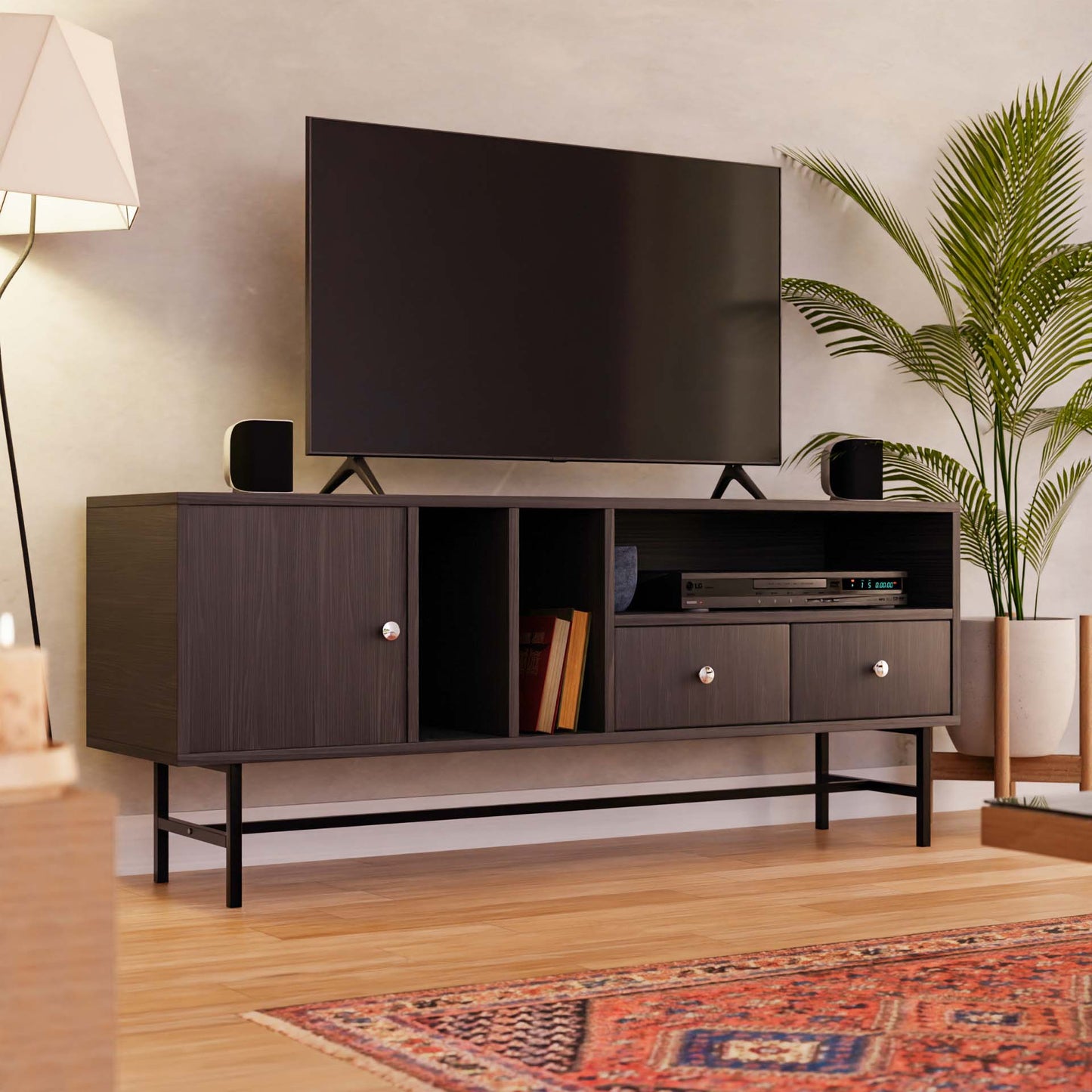 Rochester Modern Rectangular TV Stand: Enclosed Storage & Powder-Coated Iron Legs