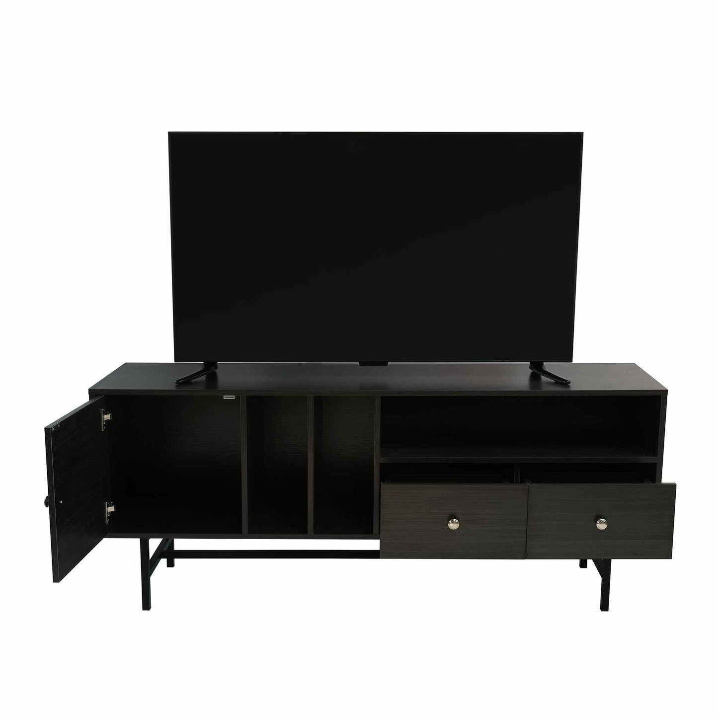 Rochester Modern Rectangular TV Stand: Enclosed Storage & Powder-Coated Iron Legs