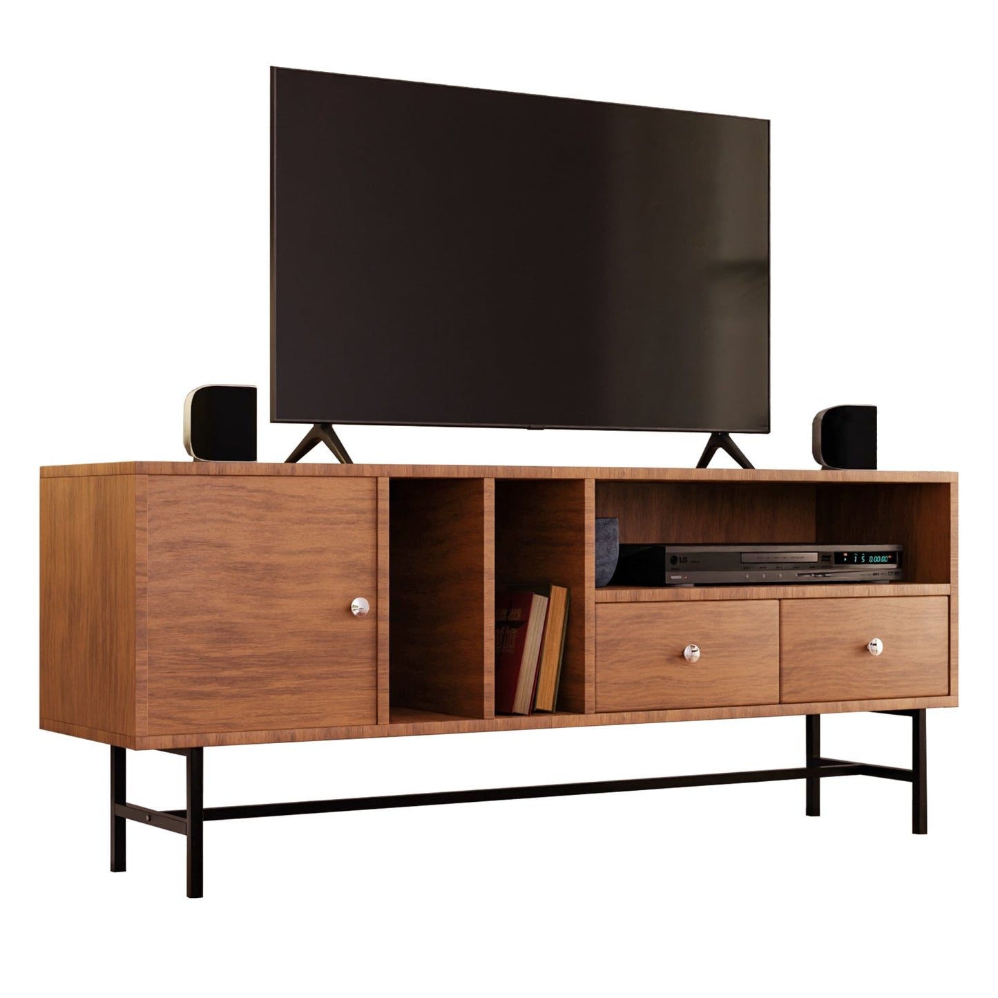 Rochester Modern Rectangular TV Stand: Enclosed Storage & Powder-Coated Iron Legs