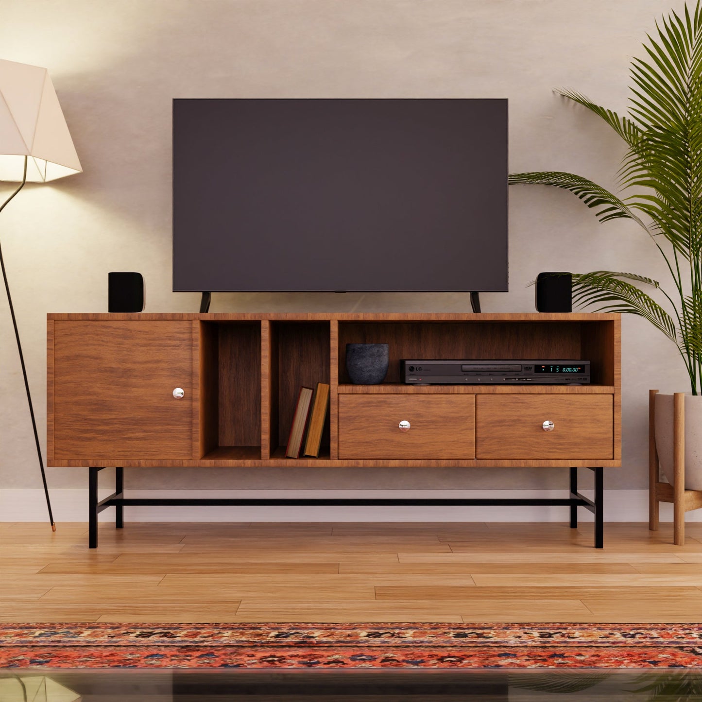 Rochester Modern Rectangular TV Stand: Enclosed Storage & Powder-Coated Iron Legs