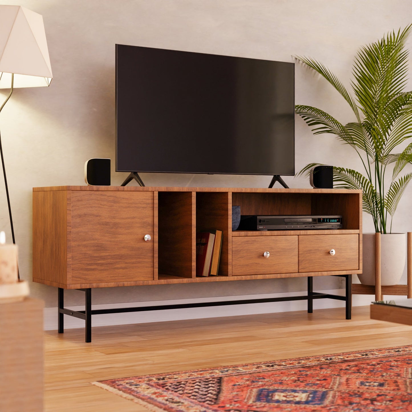 Rochester Modern Rectangular TV Stand: Enclosed Storage & Powder-Coated Iron Legs