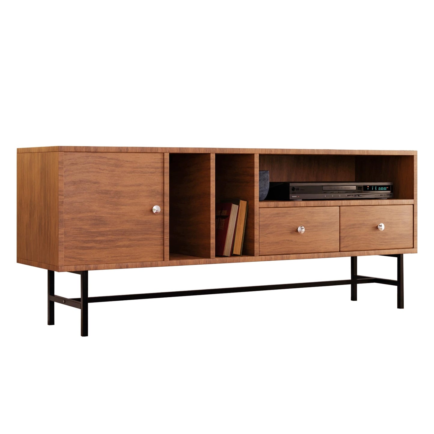 Rochester Modern Rectangular TV Stand: Enclosed Storage & Powder-Coated Iron Legs