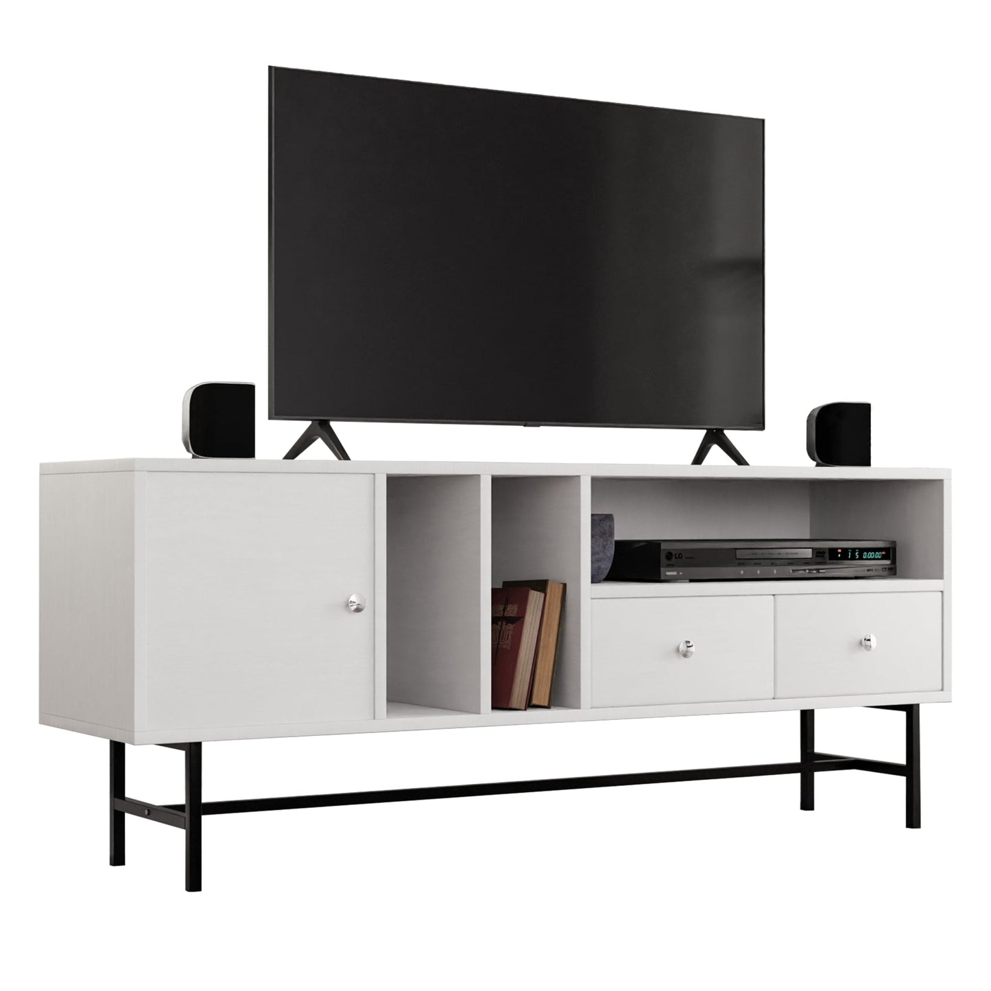Rochester Modern Rectangular TV Stand: Enclosed Storage & Powder-Coated Iron Legs
