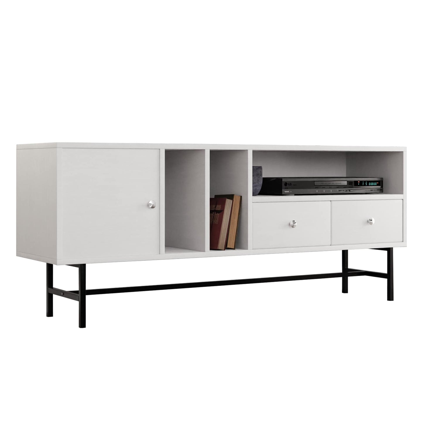 Rochester Modern Rectangular TV Stand: Enclosed Storage & Powder-Coated Iron Legs