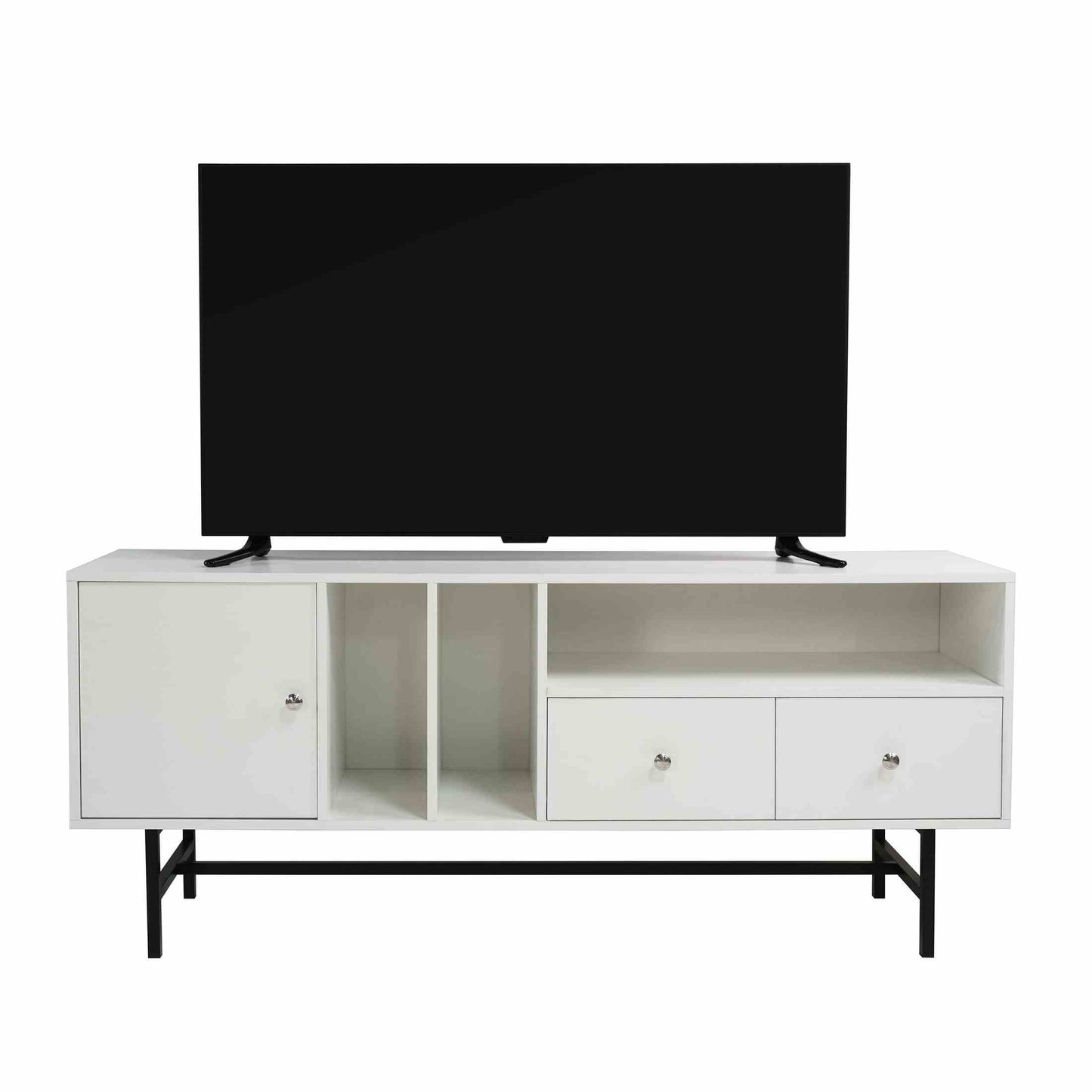 Rochester Modern Rectangular TV Stand: Enclosed Storage & Powder-Coated Iron Legs