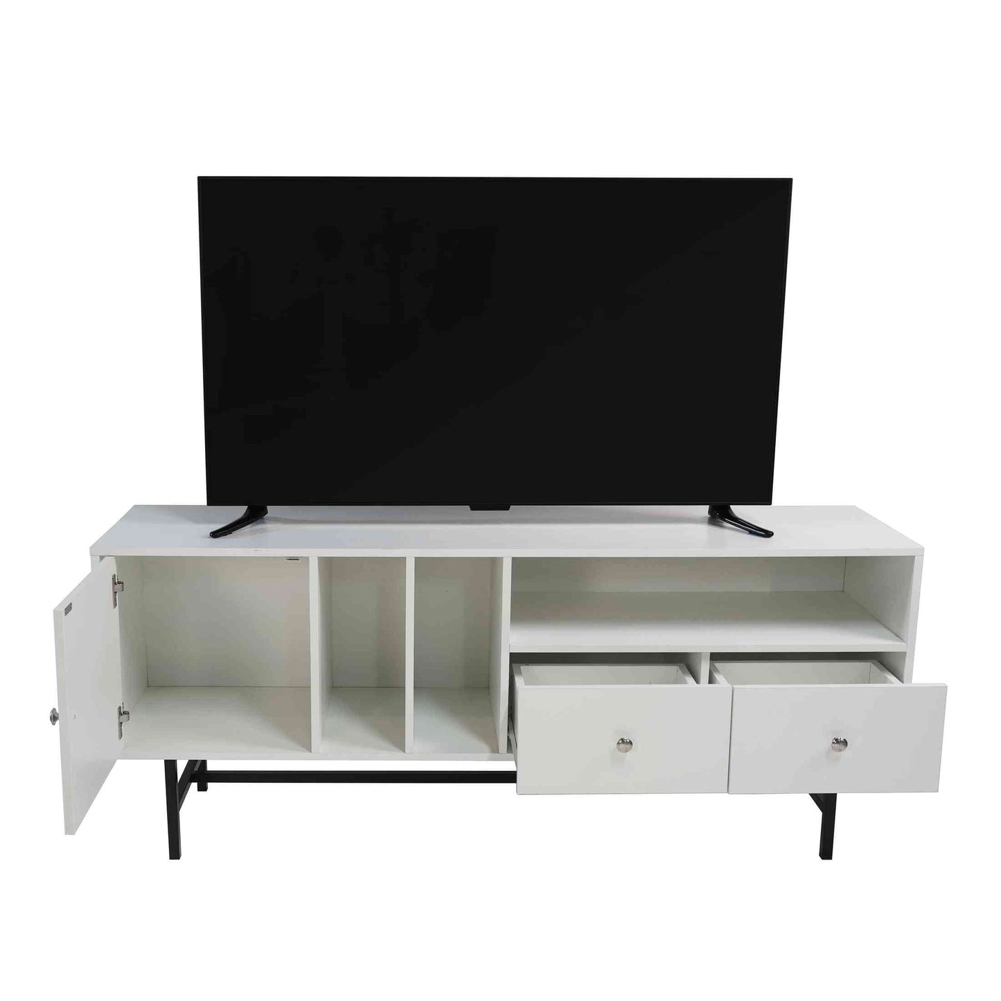 Rochester Modern Rectangular TV Stand: Enclosed Storage & Powder-Coated Iron Legs