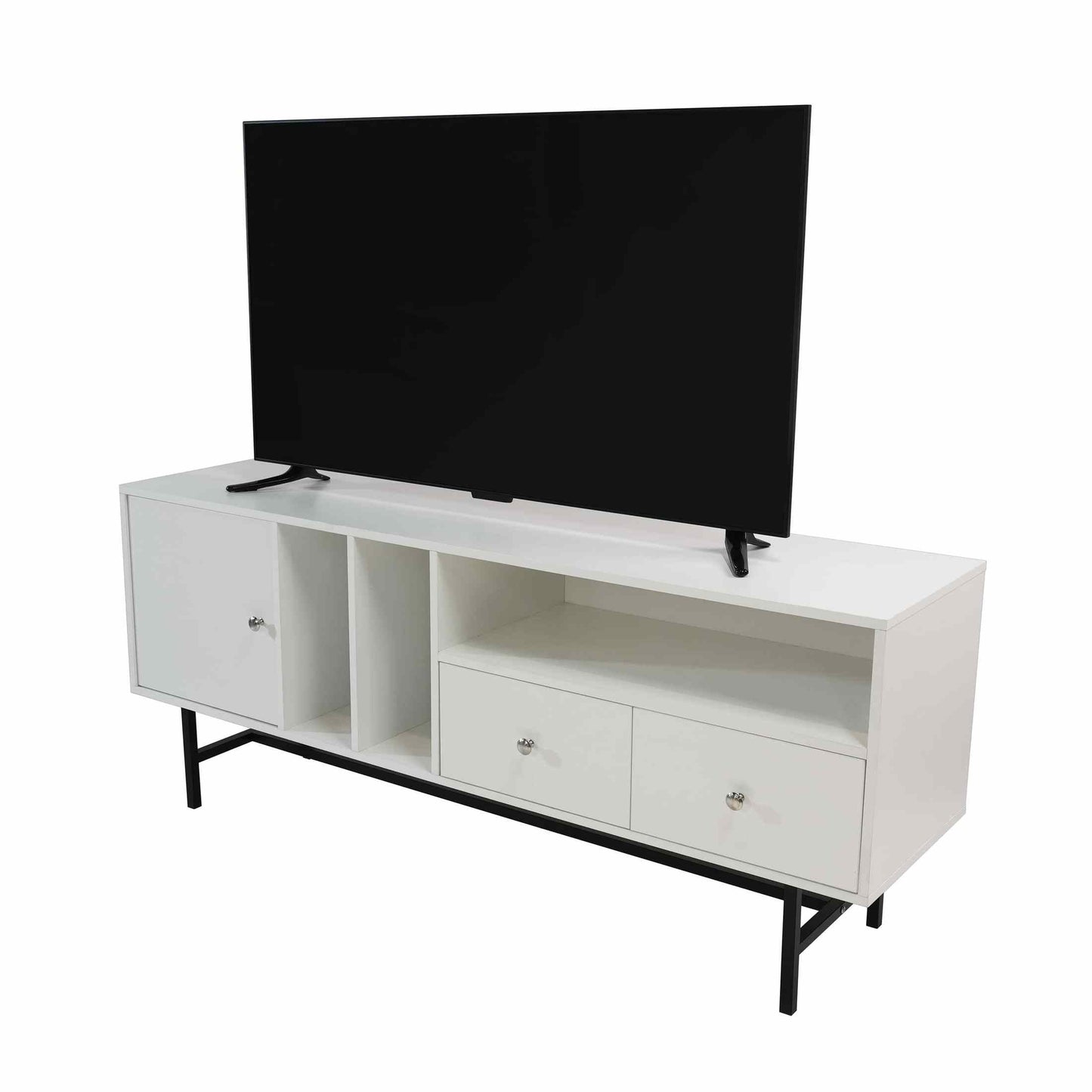 Rochester Modern Rectangular TV Stand: Enclosed Storage & Powder-Coated Iron Legs