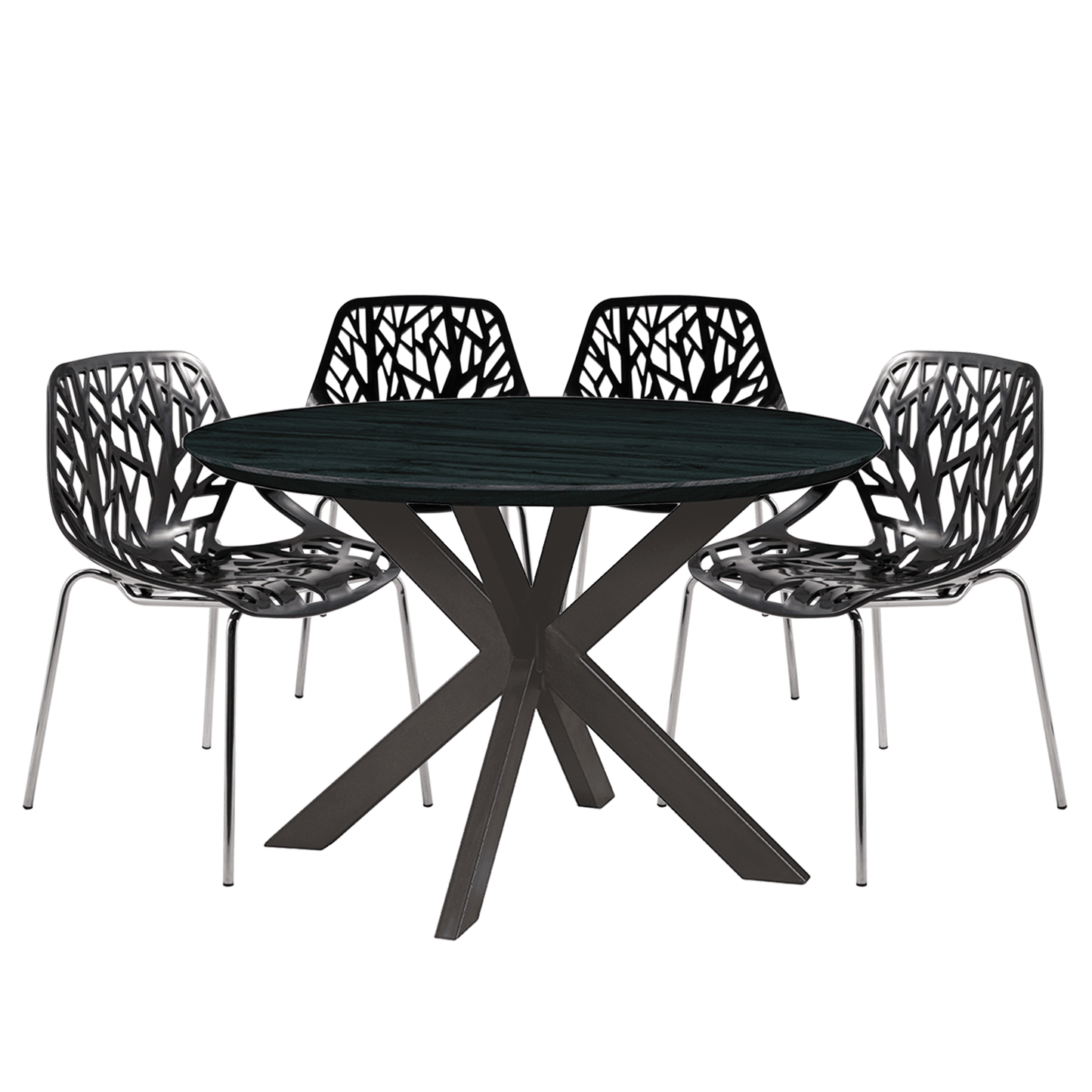 Ravenna 5-Piece Dining Set: 4 Stackable Plastic Chairs & Round Table With Geometric Base
