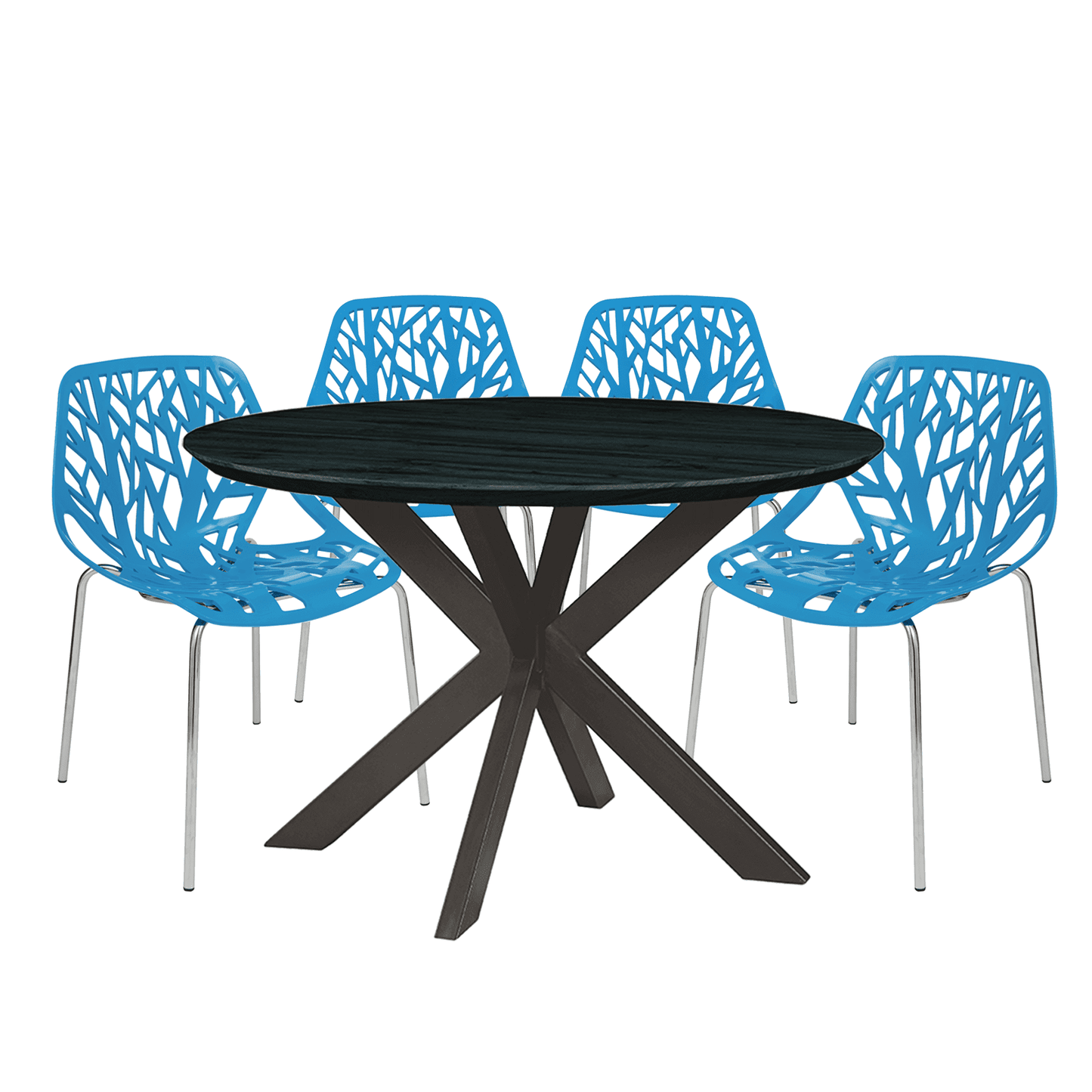 Ravenna 5-Piece Dining Set: 4 Stackable Plastic Chairs & Round Table With Geometric Base