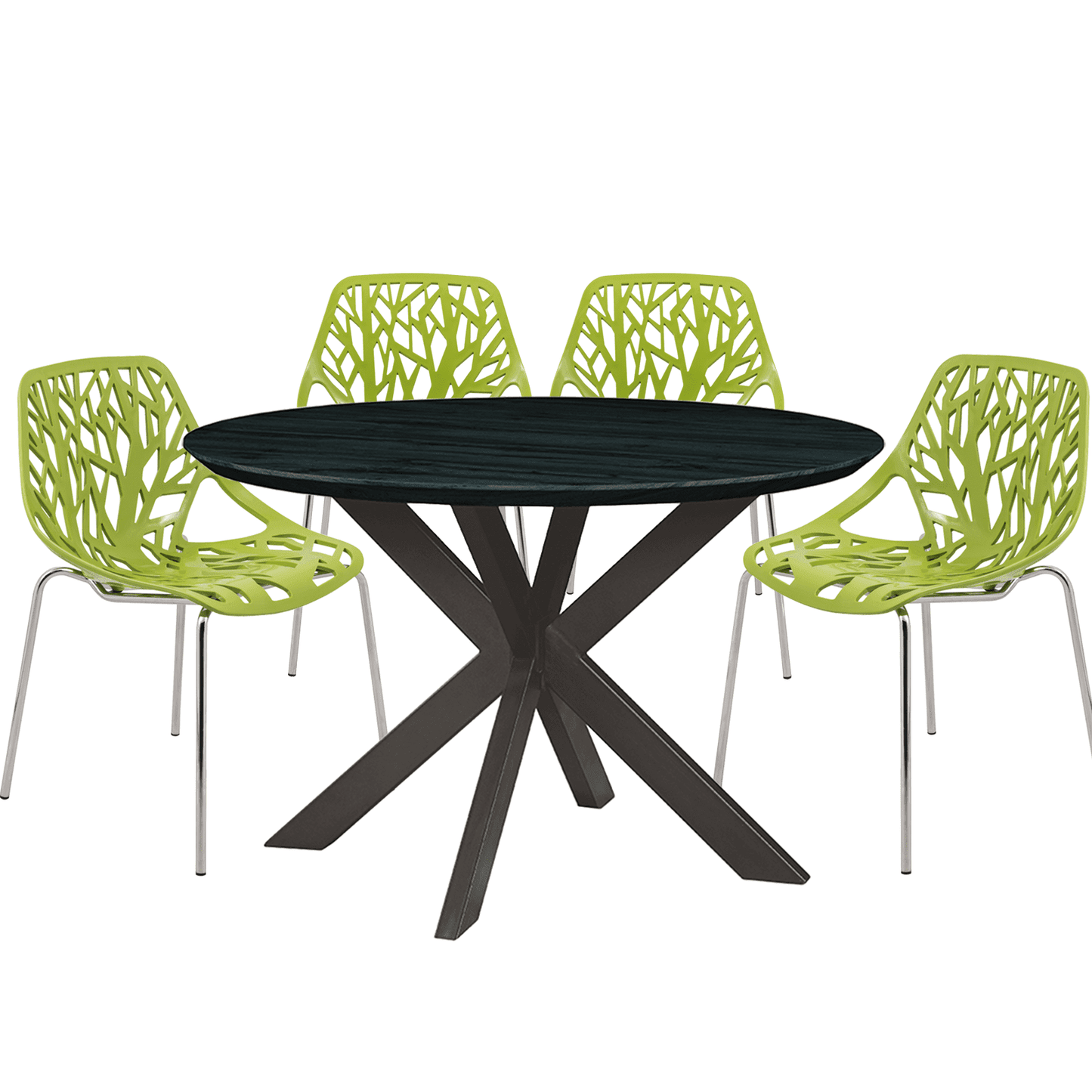 Ravenna 5-Piece Dining Set: 4 Stackable Plastic Chairs & Round Table With Geometric Base