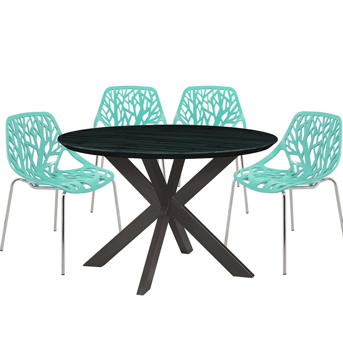 Ravenna 5-Piece Dining Set: 4 Stackable Plastic Chairs & Round Table With Geometric Base