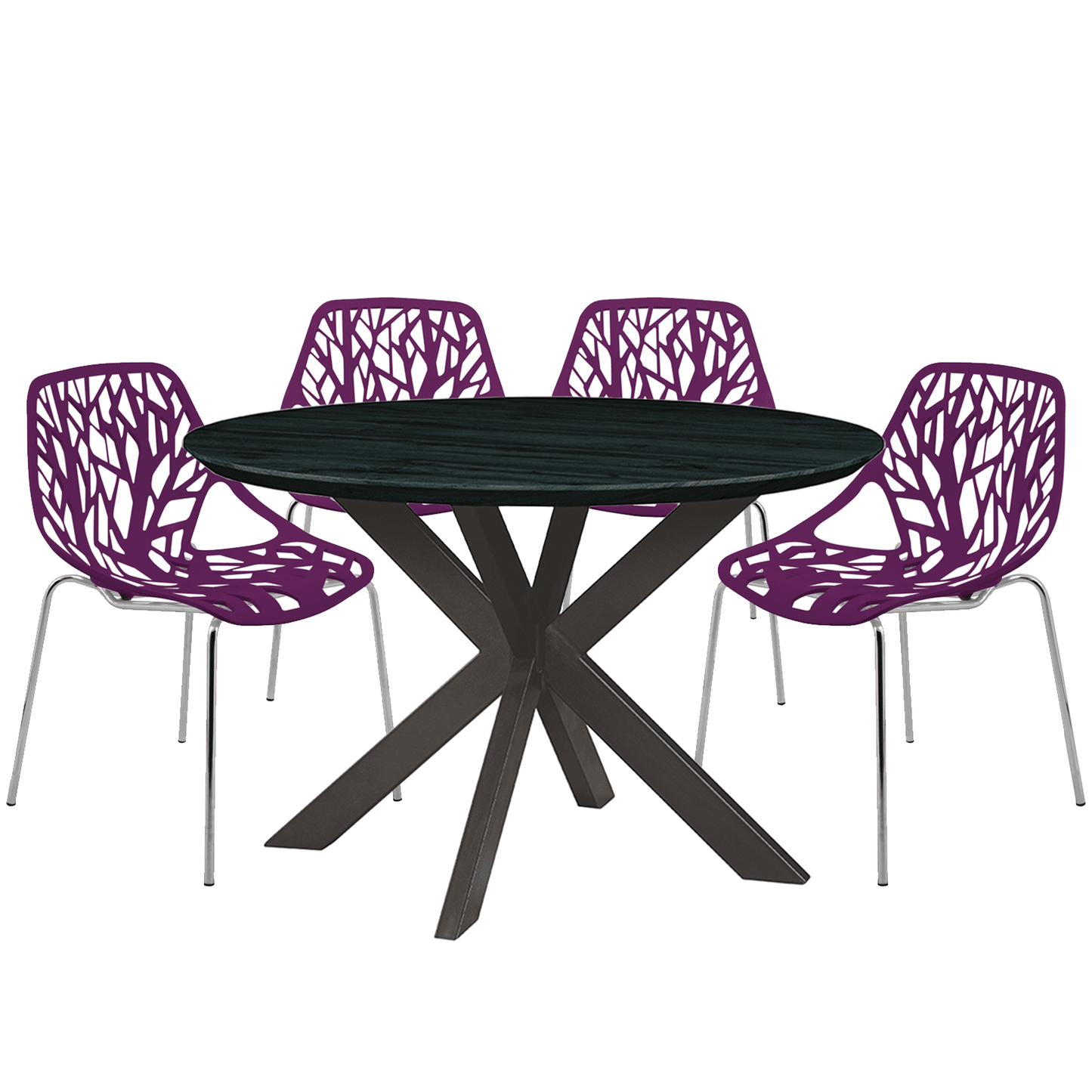 Ravenna 5-Piece Dining Set: 4 Stackable Plastic Chairs & Round Table With Geometric Base