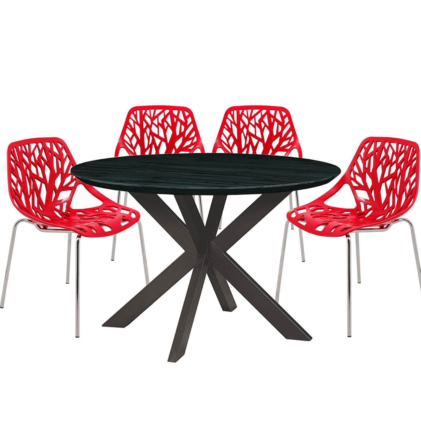 Ravenna 5-Piece Dining Set: 4 Stackable Plastic Chairs & Round Table With Geometric Base