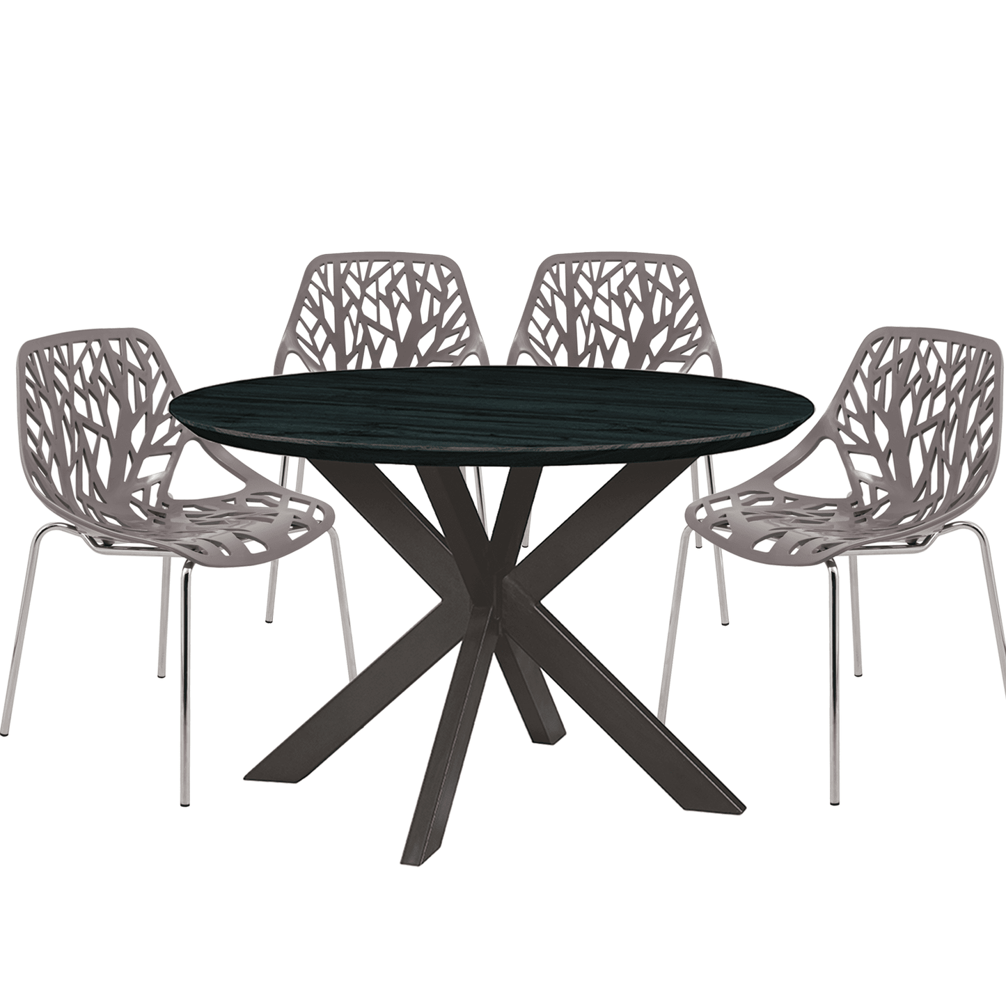 Ravenna 5-Piece Dining Set: 4 Stackable Plastic Chairs & Round Table With Geometric Base