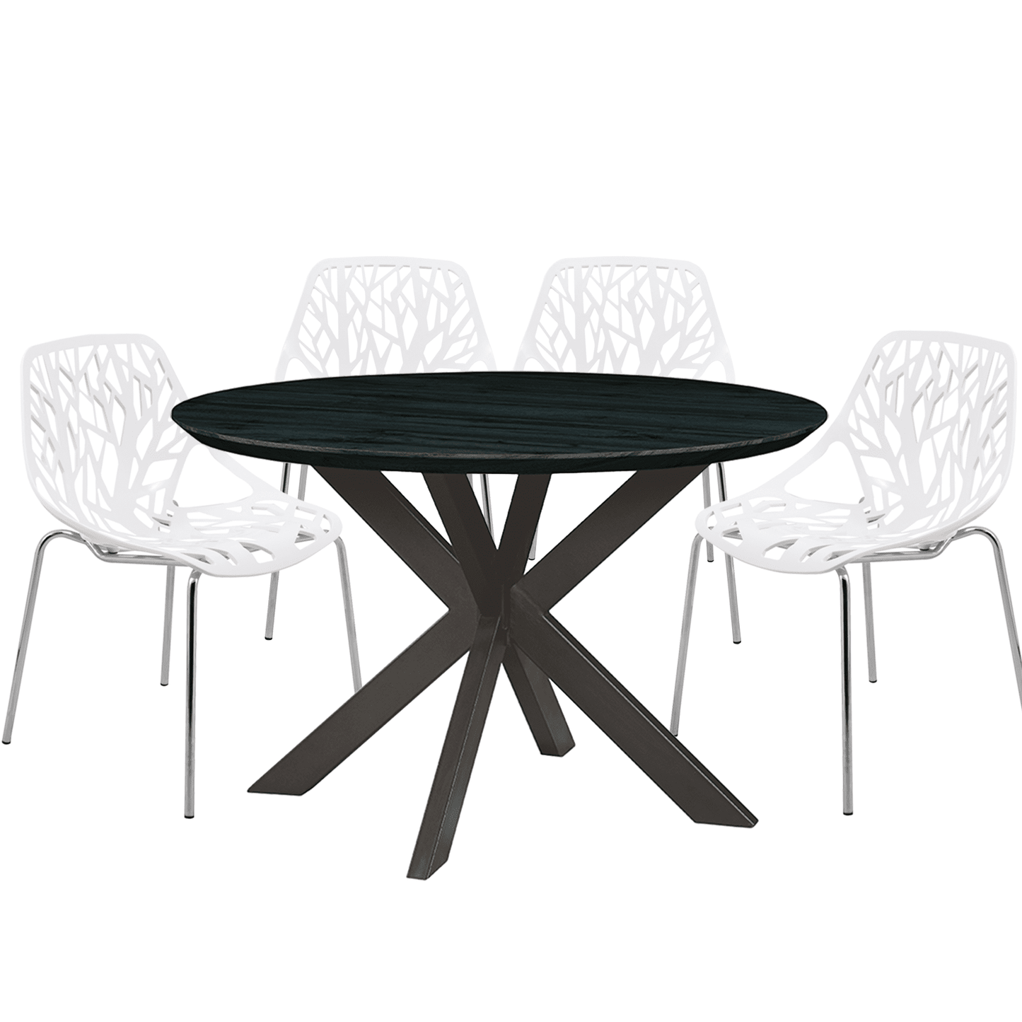 Ravenna 5-Piece Dining Set: 4 Stackable Plastic Chairs & Round Table With Geometric Base