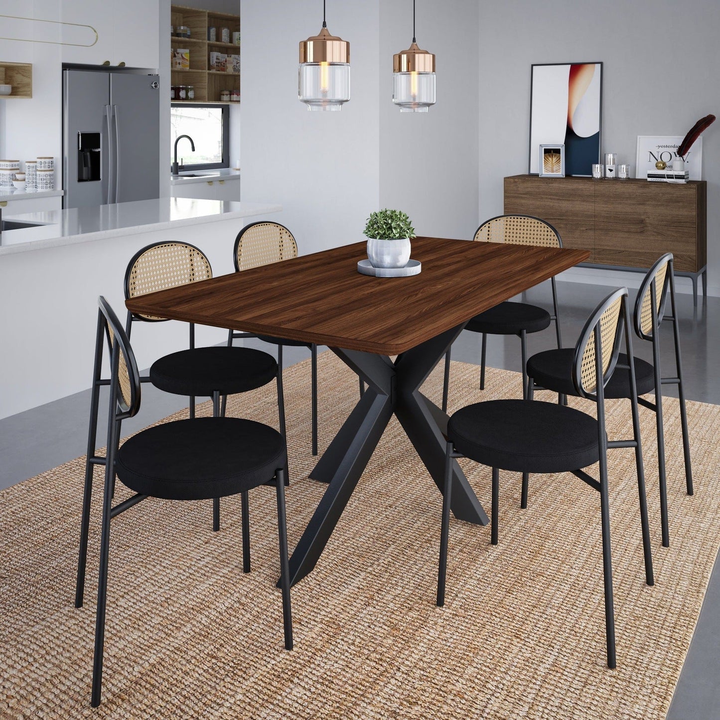 Ravenna 63" Wood Dining Table With Modern Metal Base