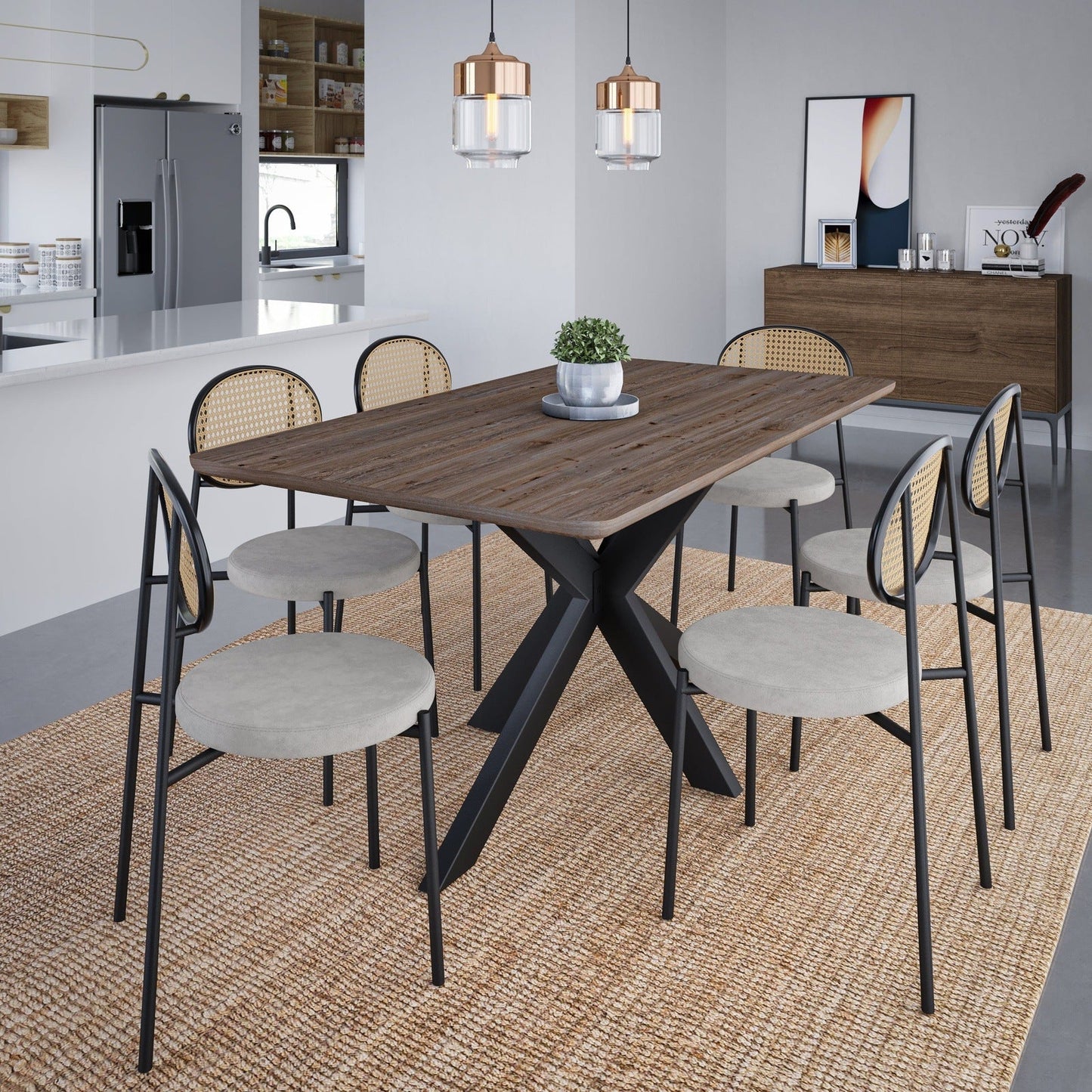 Ravenna 63" Wood Dining Table With Modern Metal Base