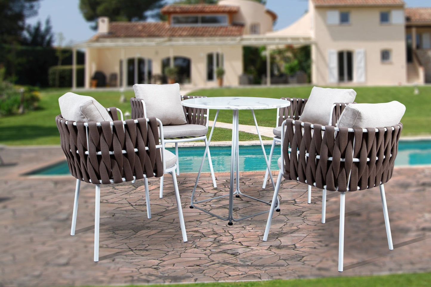 Spencer Modern Outdoor Patio Dining Chair with Rope Design and Cushions
