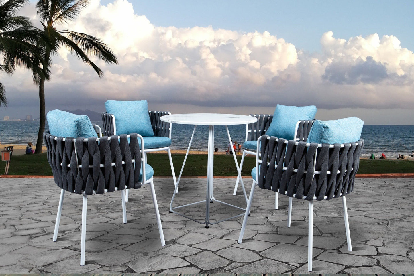 Spencer Modern Outdoor Patio Dining Chair with Rope Design and Cushions