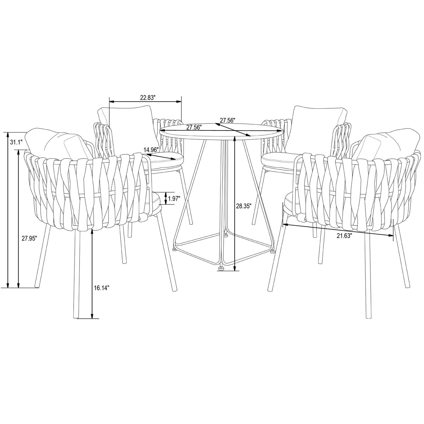 Spencer Modern Outdoor Patio Dining Chair with Rope Design and Cushions