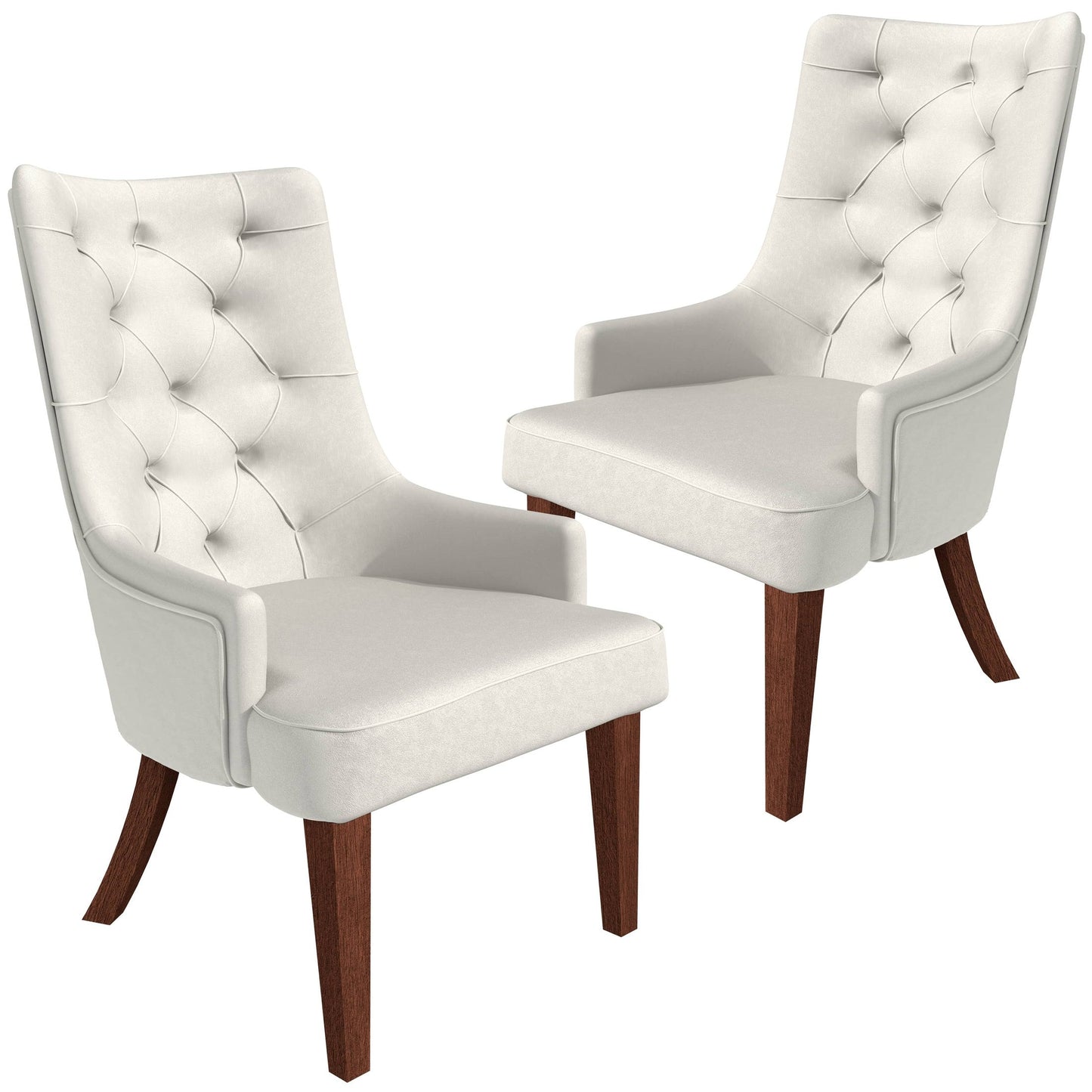 Spruce Collection Modern Wooden Dining Chair in Beige Velvet Set of 2